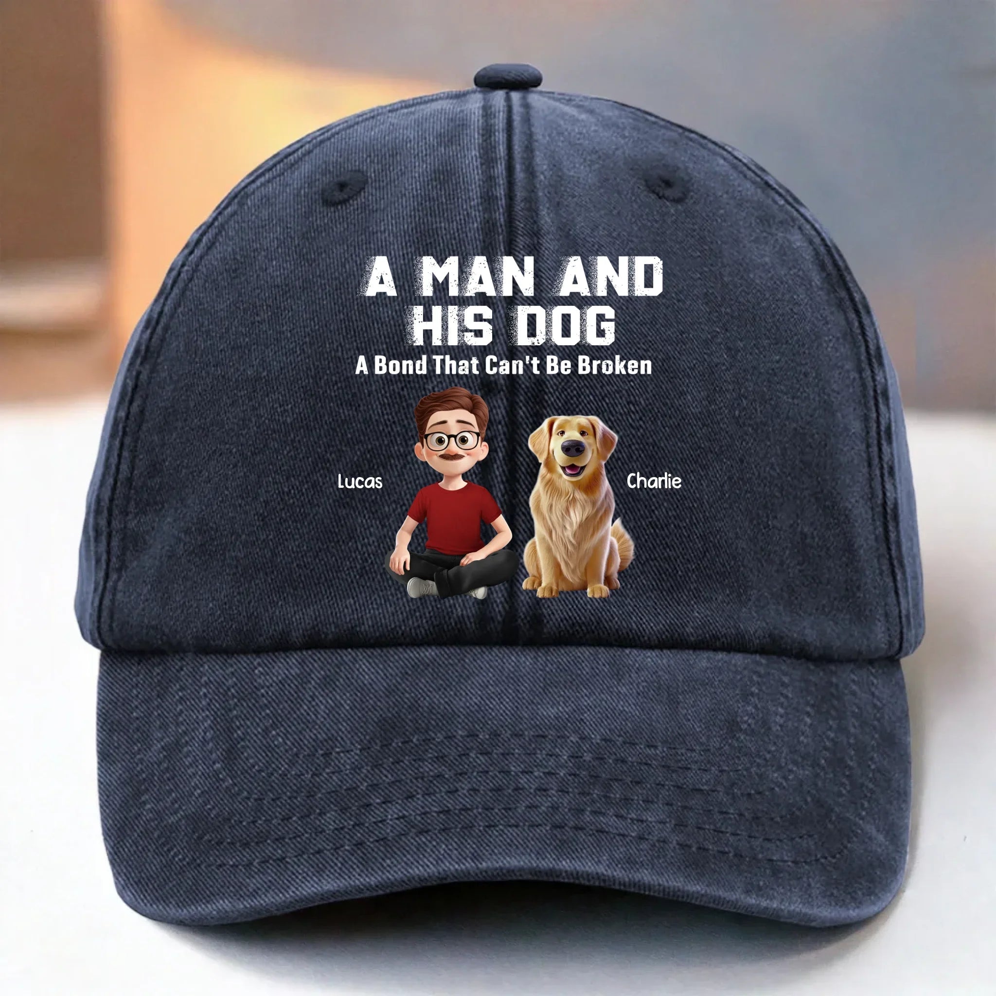 Custom Vintage Washed Denim Baseball Cap US - Personalized Christmas Birthday Gifts For Dog Lovers, Dog Dad And Mom - Fluffy Crew Forever