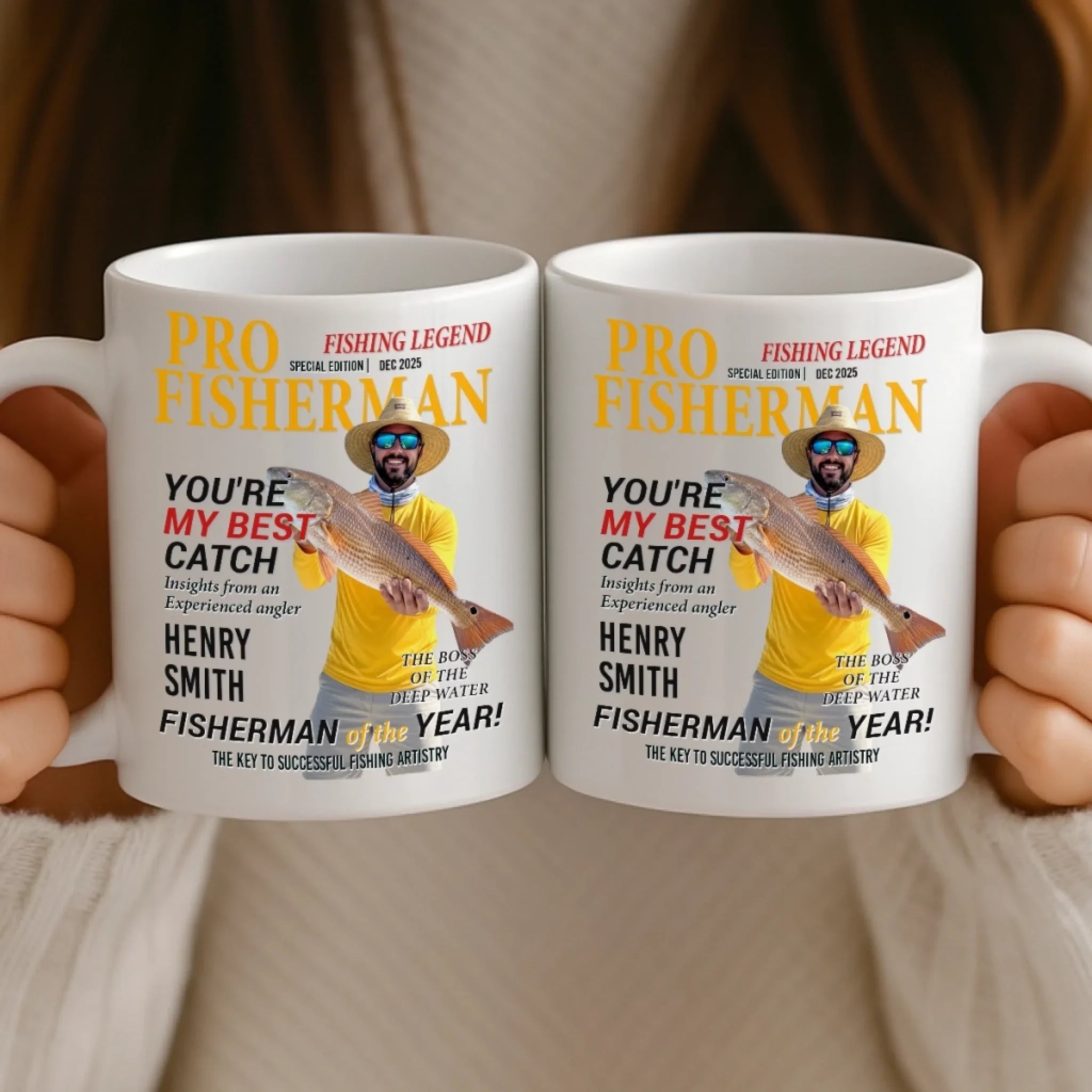 Custom Photo Magazine Mug - Personalized Birthday Gifts For Fisherman - Hooked On A Good Day