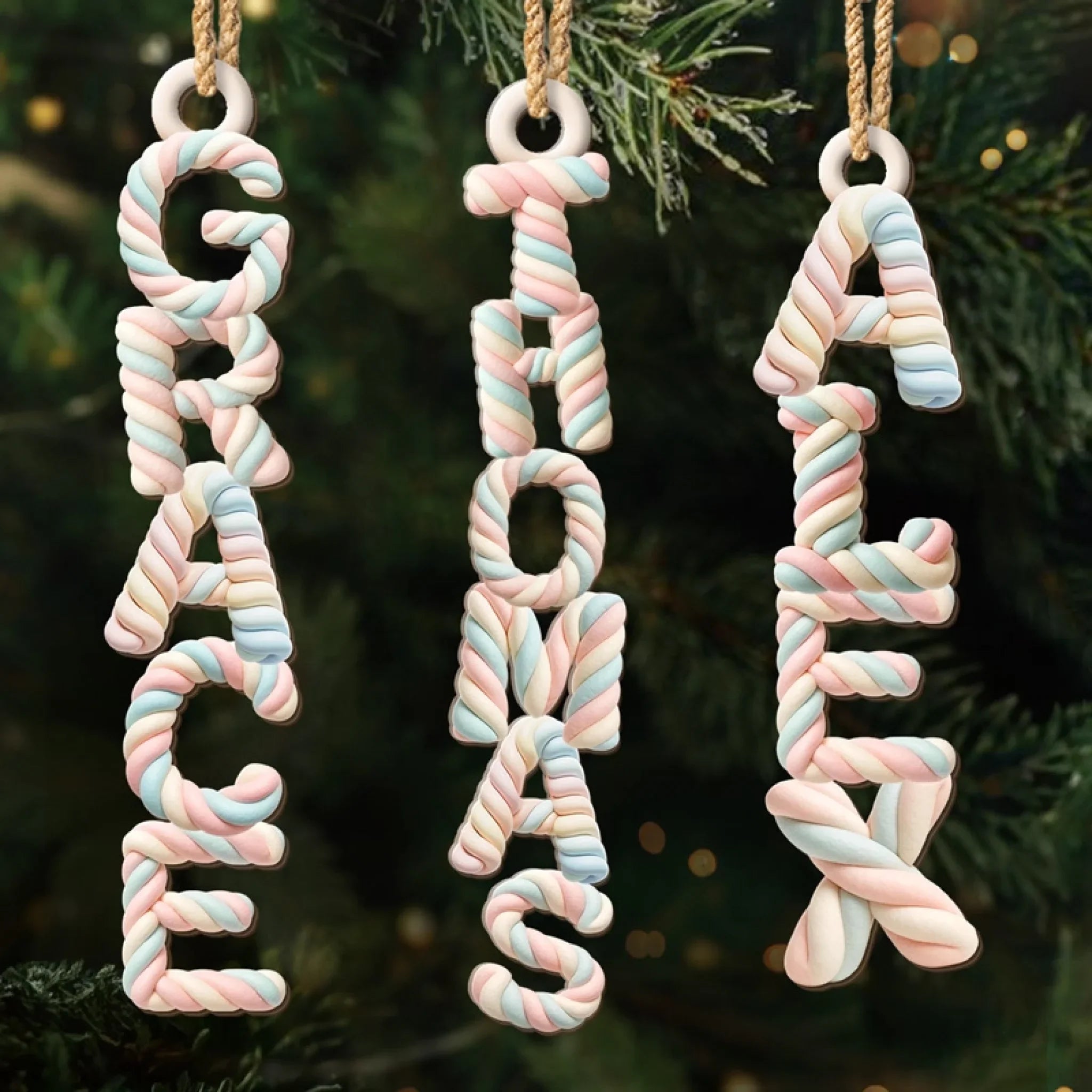 Custom Marshmallow Letter Wooden Ornament - Personalized Christmas Birthday Gifts For Mom, Dad, Brother, Sister, Kids - Growing Love One Day At A Time