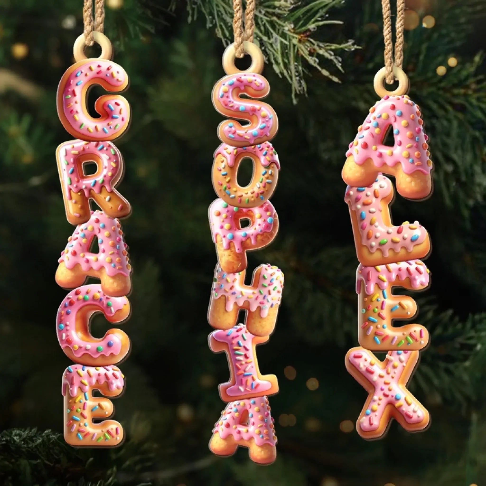 Custom Donut Letter Wooden Ornament - Personalized Christmas Birthday Gifts For Mom, Dad, Brother, Sister, Kids - Sprinkles Make Everything Better