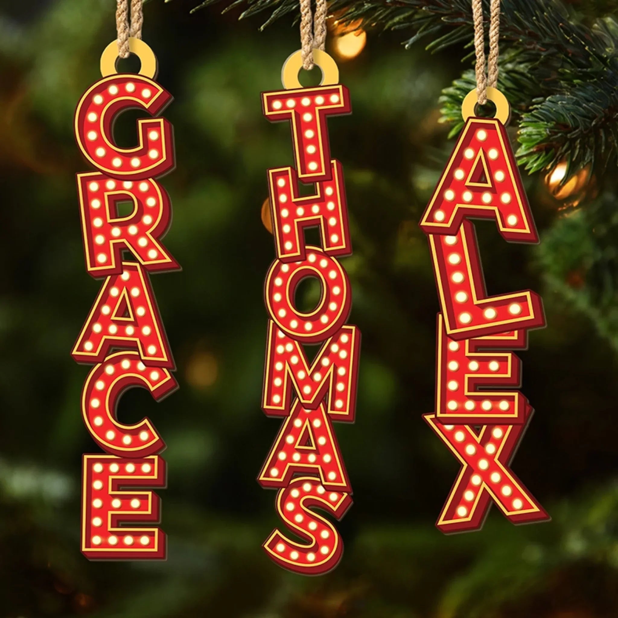 Custom Marquee Letter Wooden Ornament - Personalized Christmas Birthday Gifts For Mom, Dad, Brother, Sister, Kids - Holiday Marquee Moment