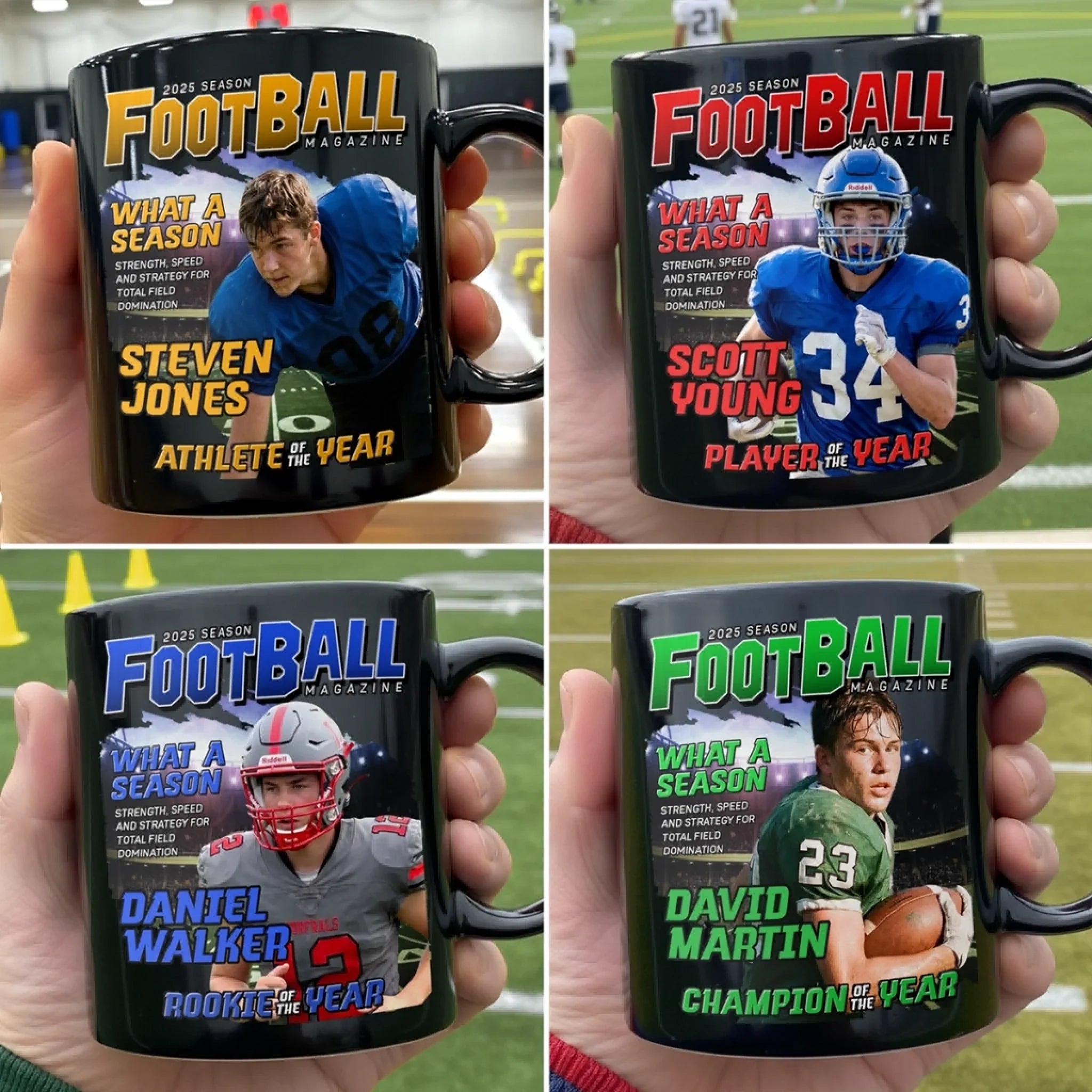 Custom Photo Magazine Black Mug - Personalized Christmas Birthday American Football Gifts For Football Lovers, Sports Fans, Sports Lovers - Game On, Greatness In Motion