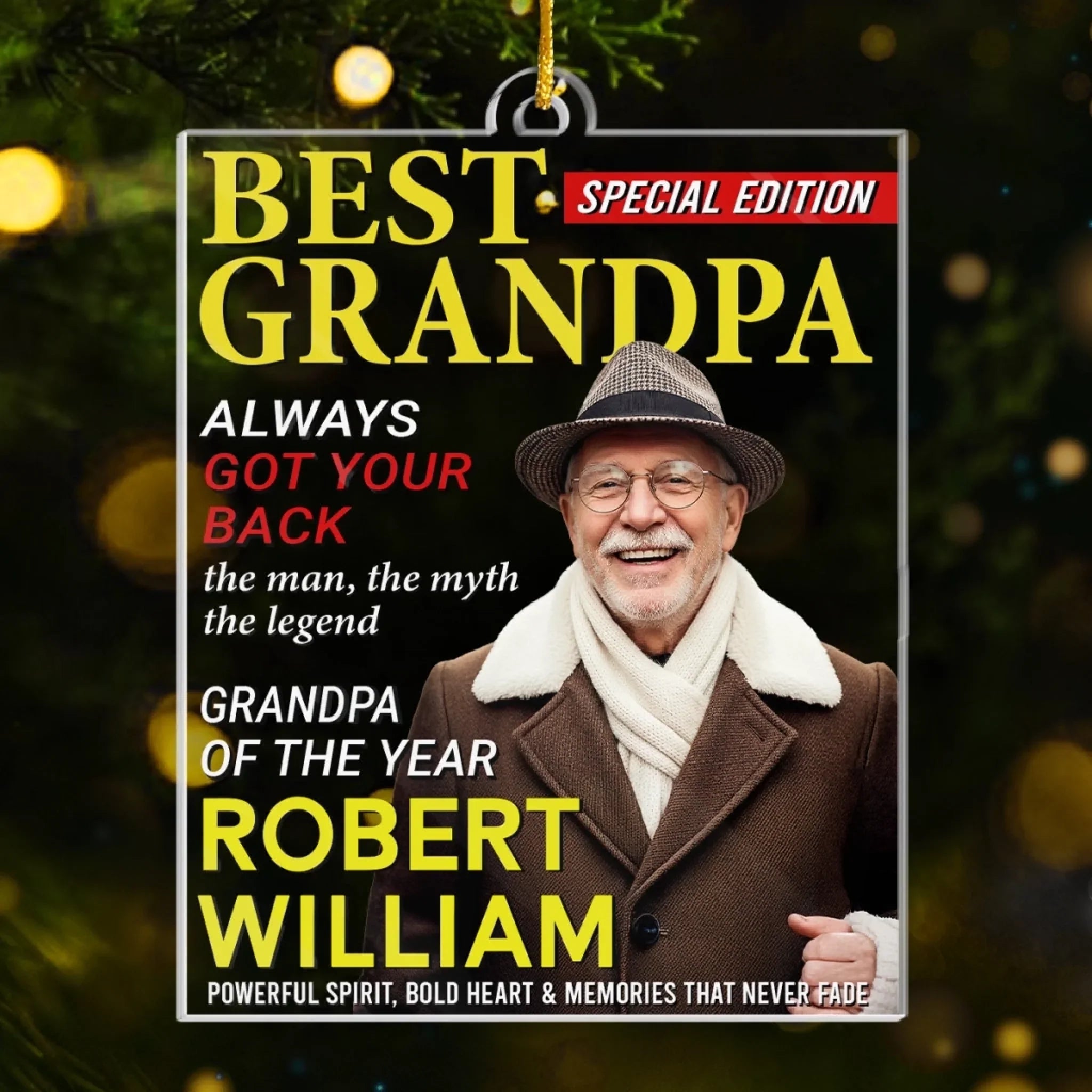 Custom Photo Magazine Acrylic Ornament - Personalized Christmas Birthday Gifts For Grandpa - His Wisdom Warms Our Hearts
