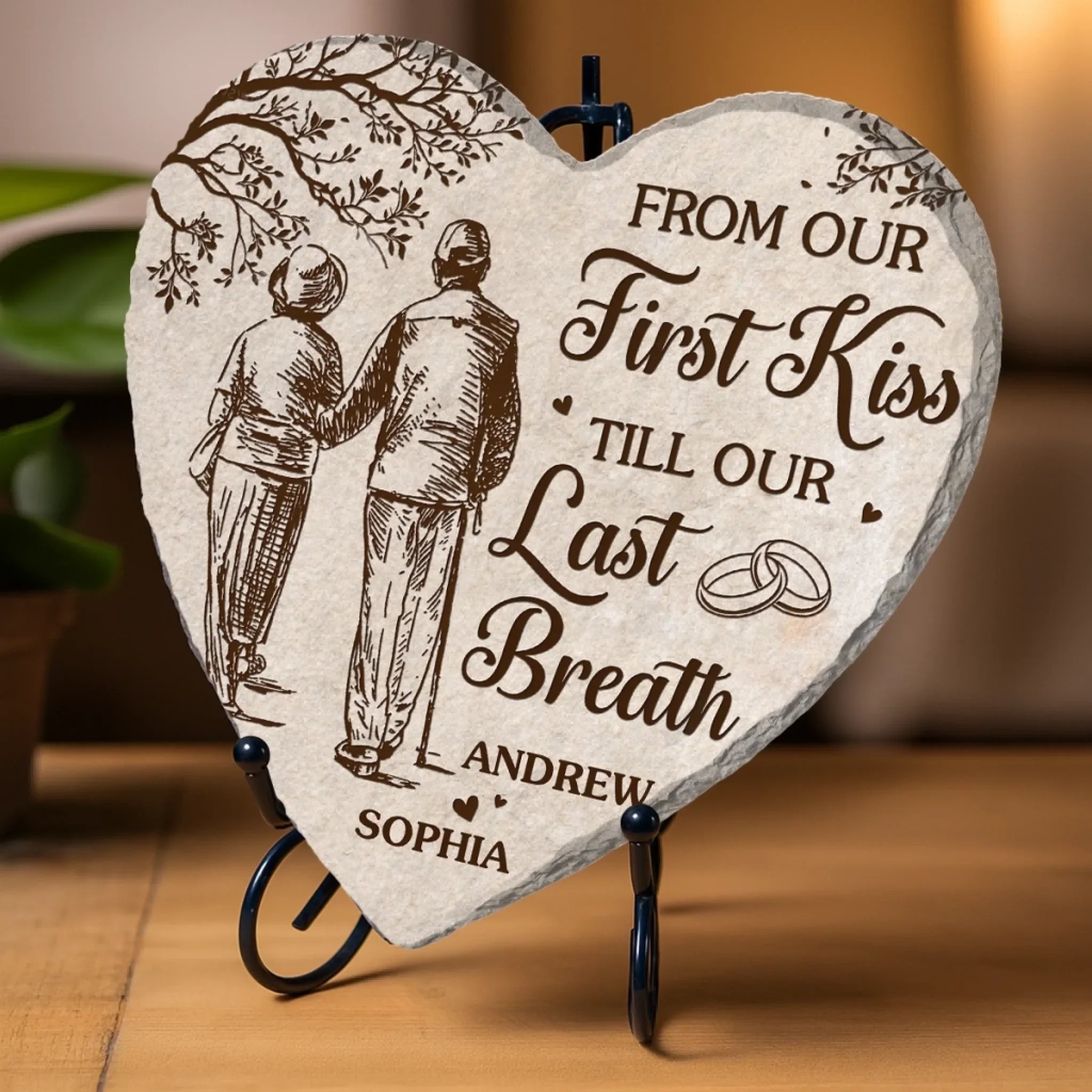 Custom Heart Shaped Stone With Stand - Personalized Anniversary Wedding Gifts For Husband And Wife, Him And Her - You Are My Calm