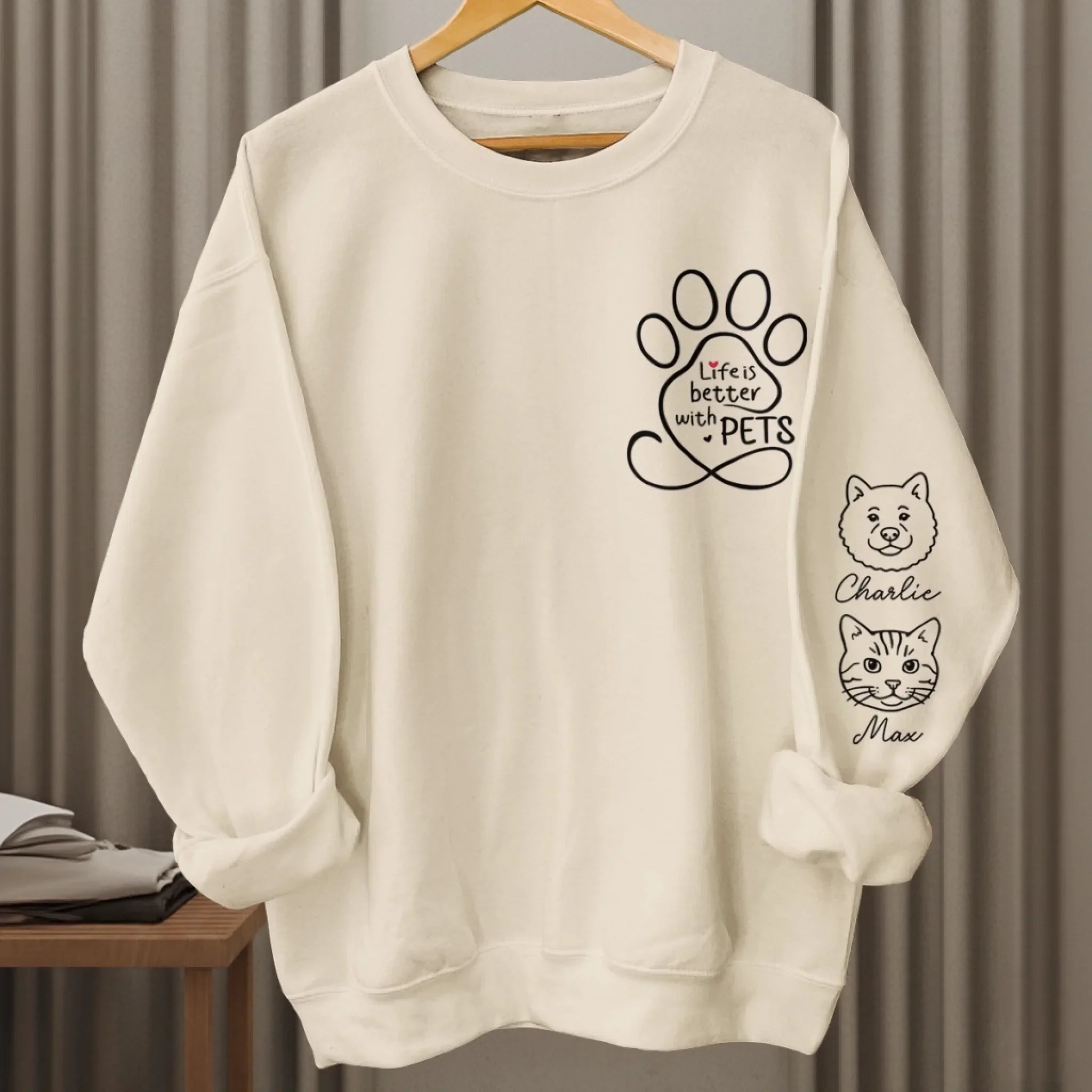 Custom Unisex Sweatshirt, Hoodie With Design On Sleeve - Personalized Christmas Birthday Gifts For Dog Cat Lovers, Dog Dad And Mom, Cat Owners - Life Is Better With Pets