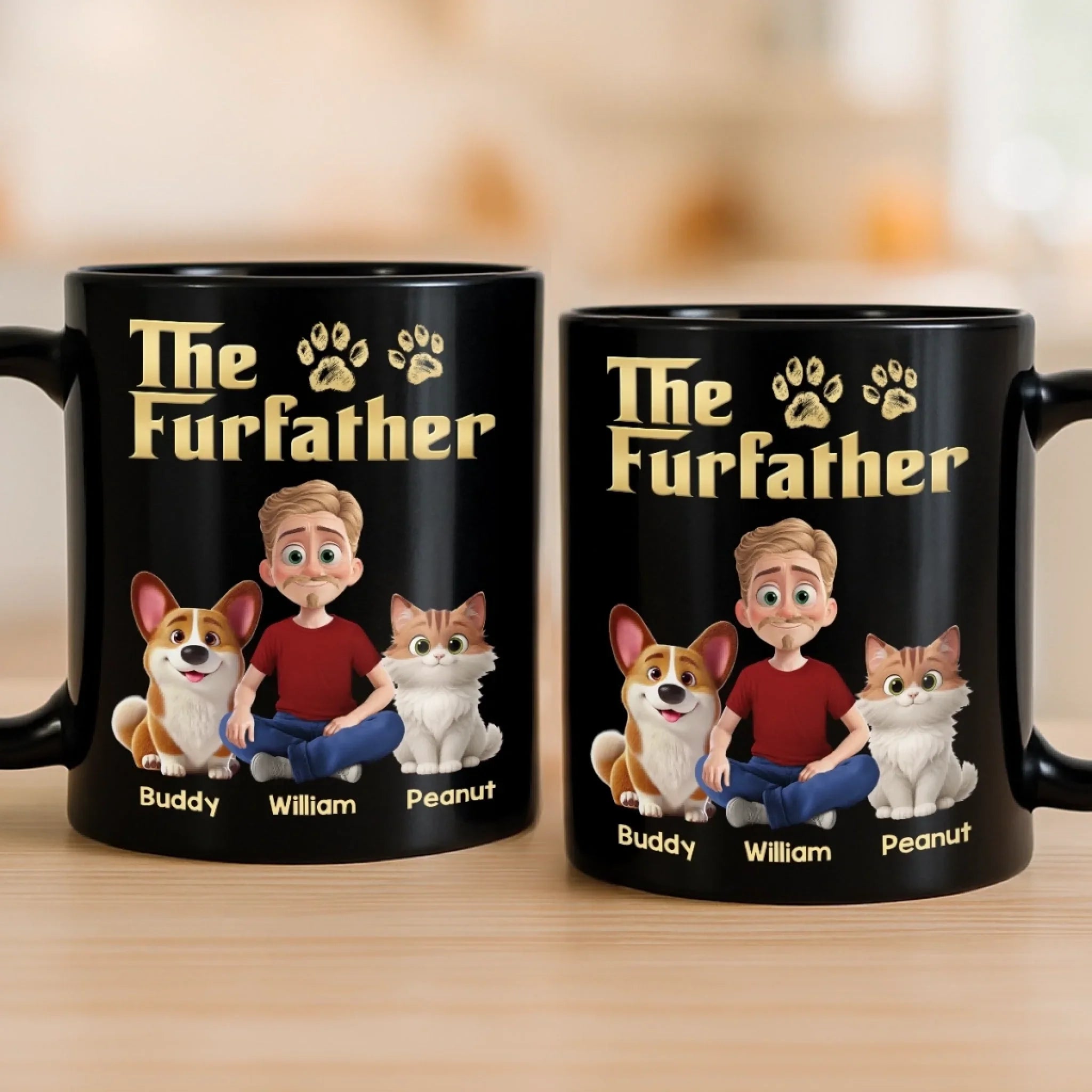 Custom Black Mug - Personalized Birthday Gifts For Dog Cat Lovers, Dog Dad And Mom, Cat Owners - The Furfather Never Walks Alone