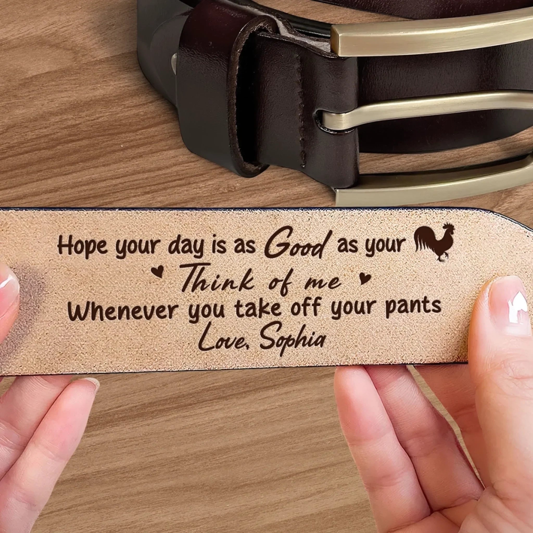 Custom Engraved Leather Belt - Personalized Anniversary Wedding Gifts For Husband And Wife, Him And Her - Together Is My Favorite Place