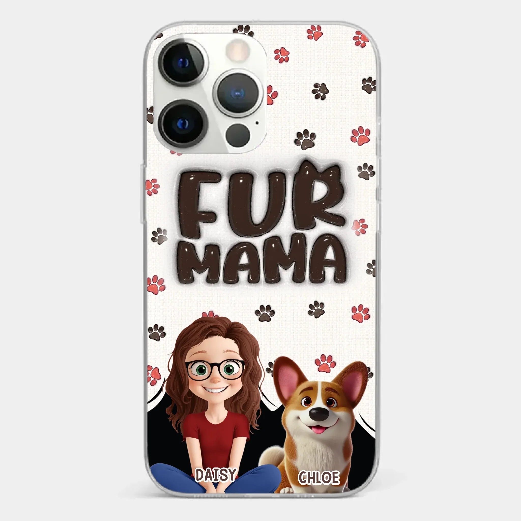 Custom 3D Inflated Effect Printed Clear Phone Case - Personalized Birthday Gifts For Dog Cat Lovers, Dog Dad And Mom, Cat Owners - Love Grows With Fur Around