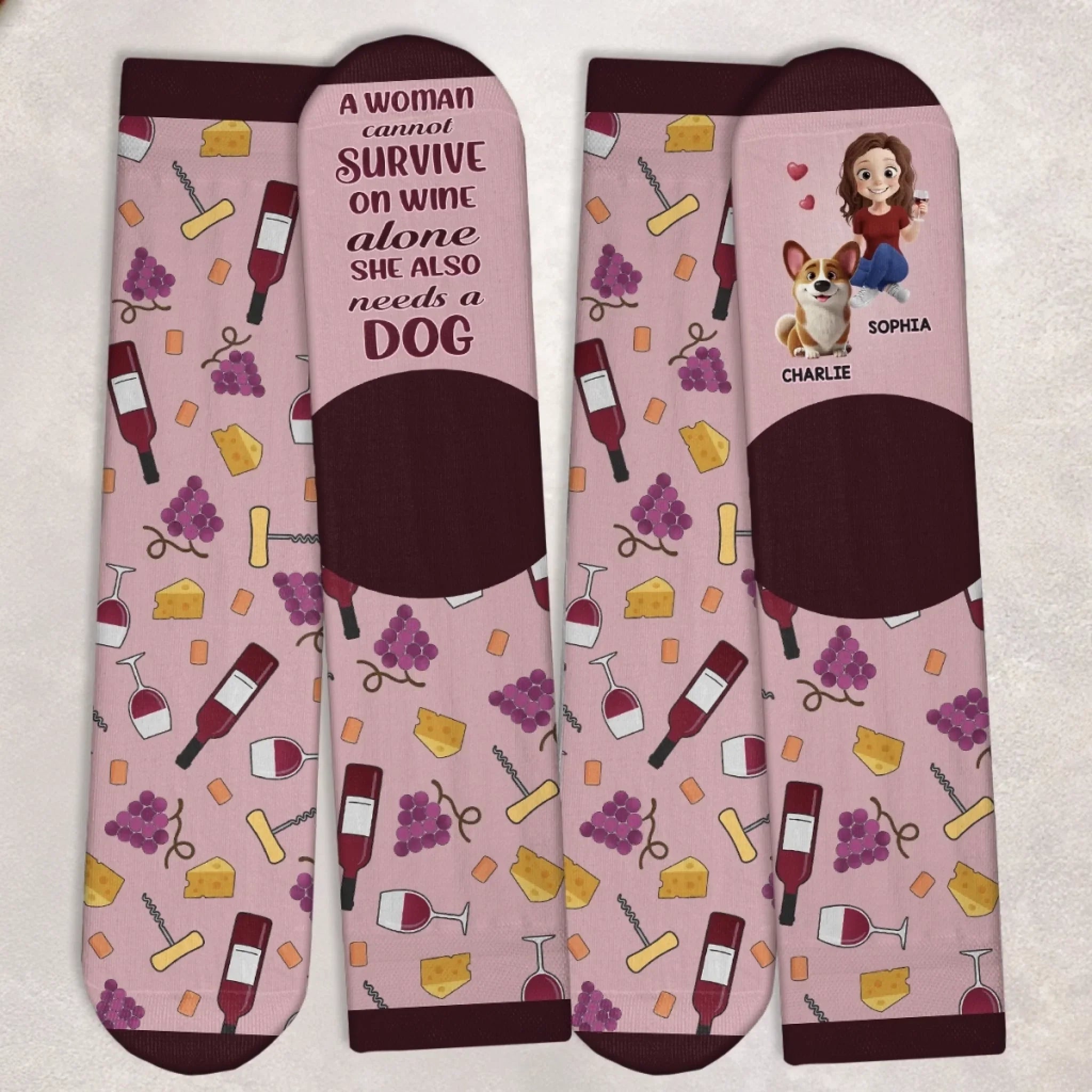 Custom Crew Socks - Personalized Christmas Birthday Gifts For Dog Lovers, Dog Dad And Mom - Just One More Sip