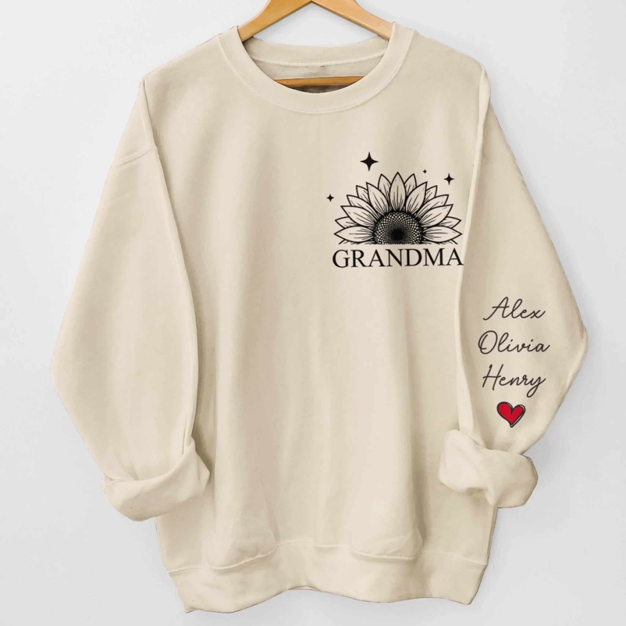 Custom Unisex Sweatshirt, Hoodie With Design On Sleeve - Personalized Birthday Gifts For Mom, Grandma - Heart Of Our Family