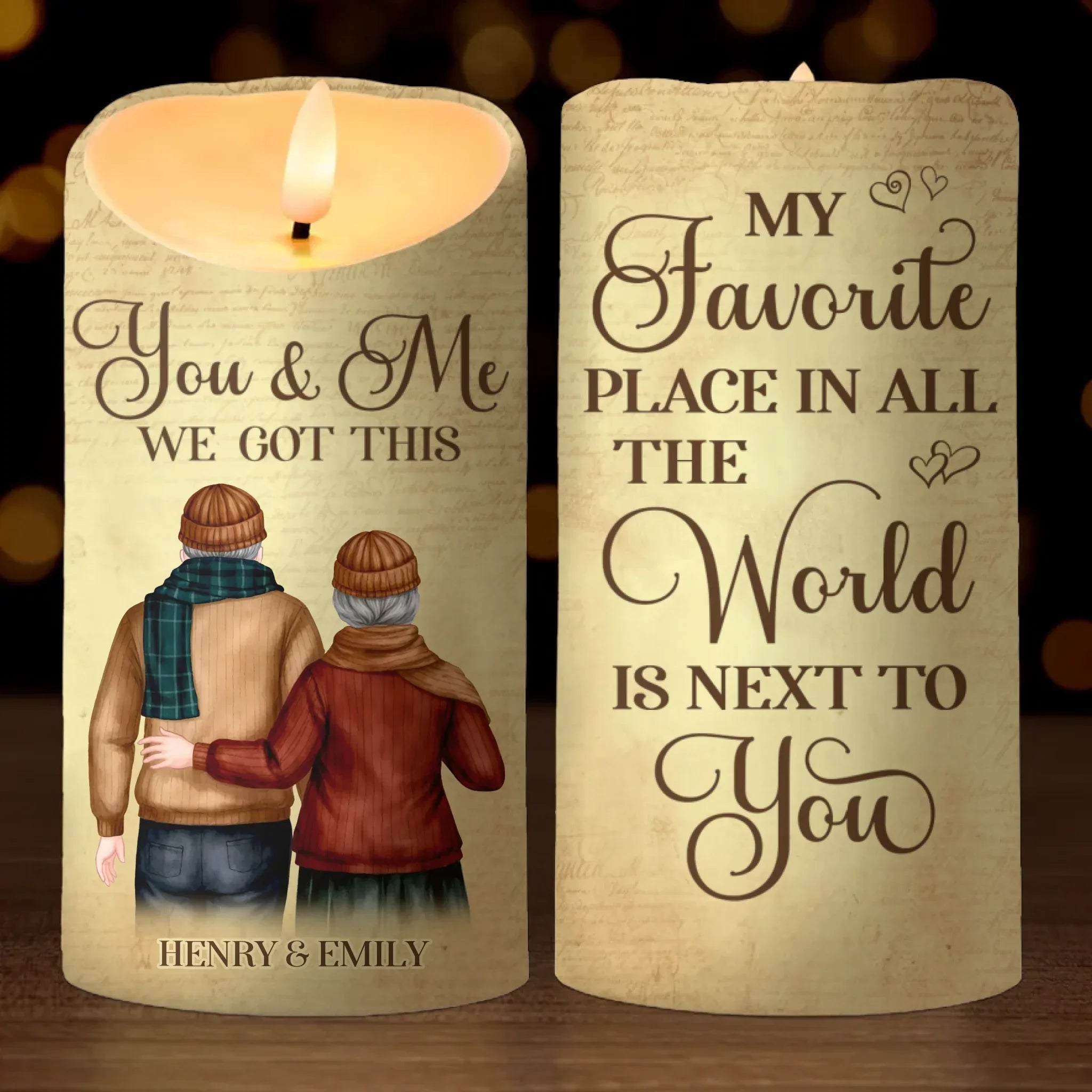 My Favorite Place In All The World Is Next To You - Couple Personalized Custom LED Candle - Gift For Husband Wife, Anniversary