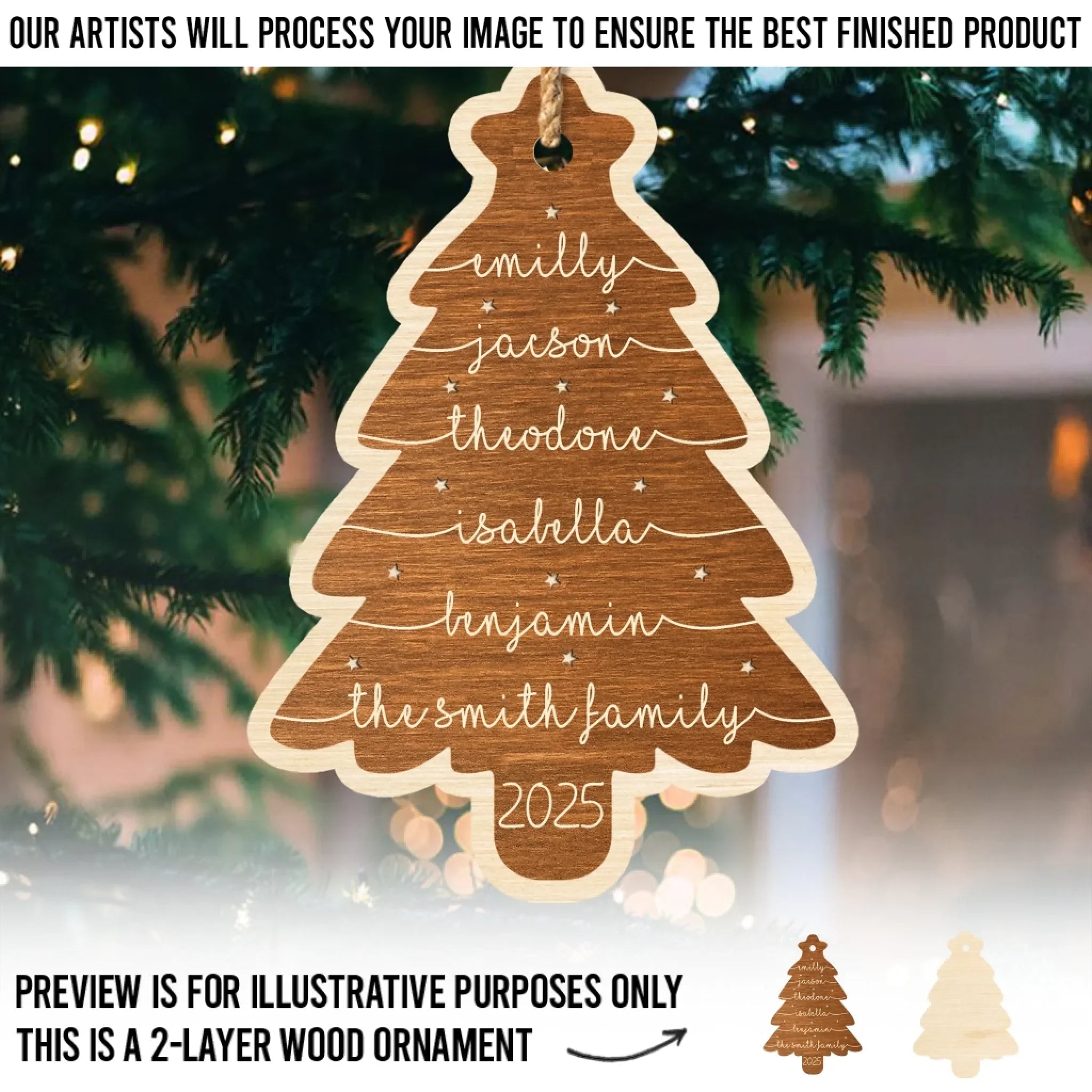 Custom Double Layer Wooden Ornament - Personalized Christmas Birthday Gifts For Mom, Dad, Kids - Our Merry Crew