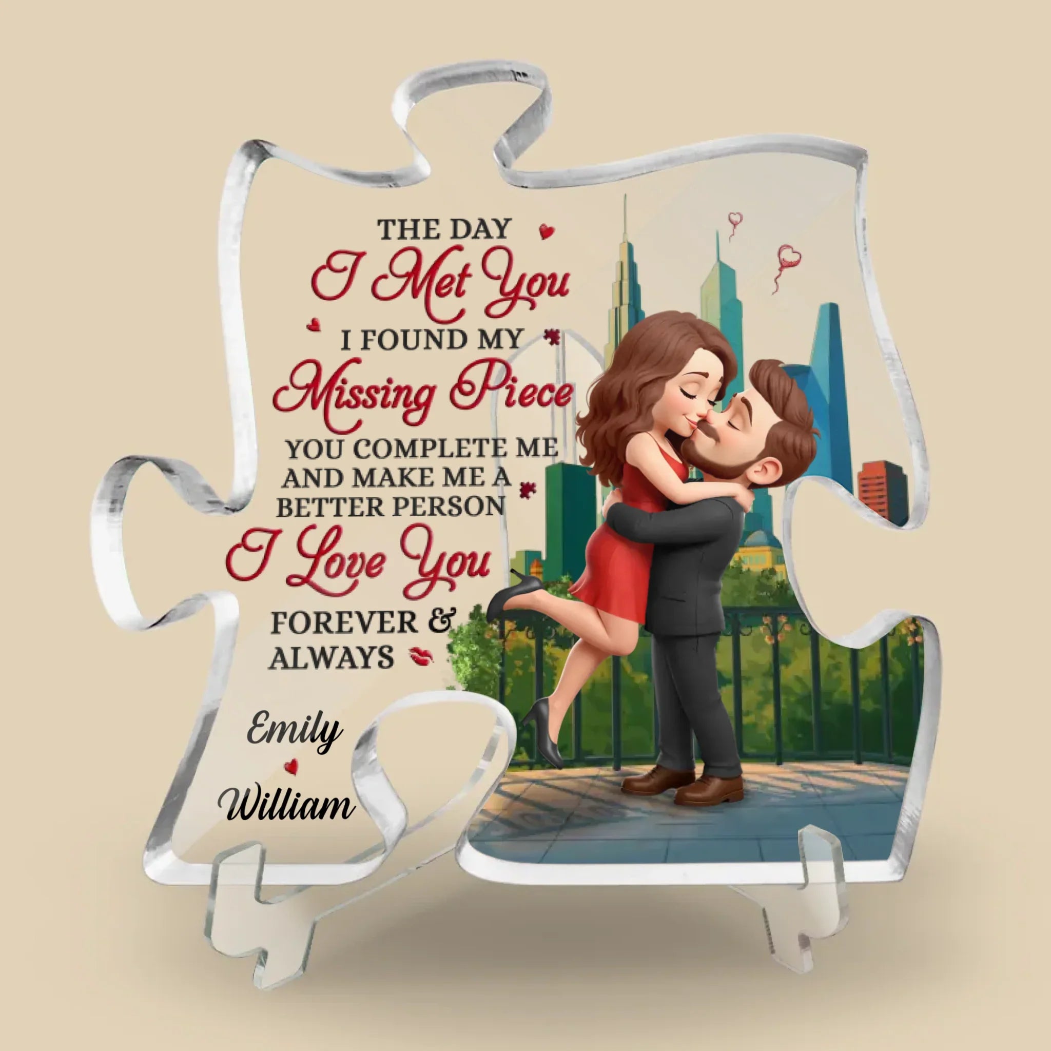Love Since Day One - Couple Personalized Custom Puzzle Shaped Acrylic Plaque - Gift For Husband Wife, Anniversary