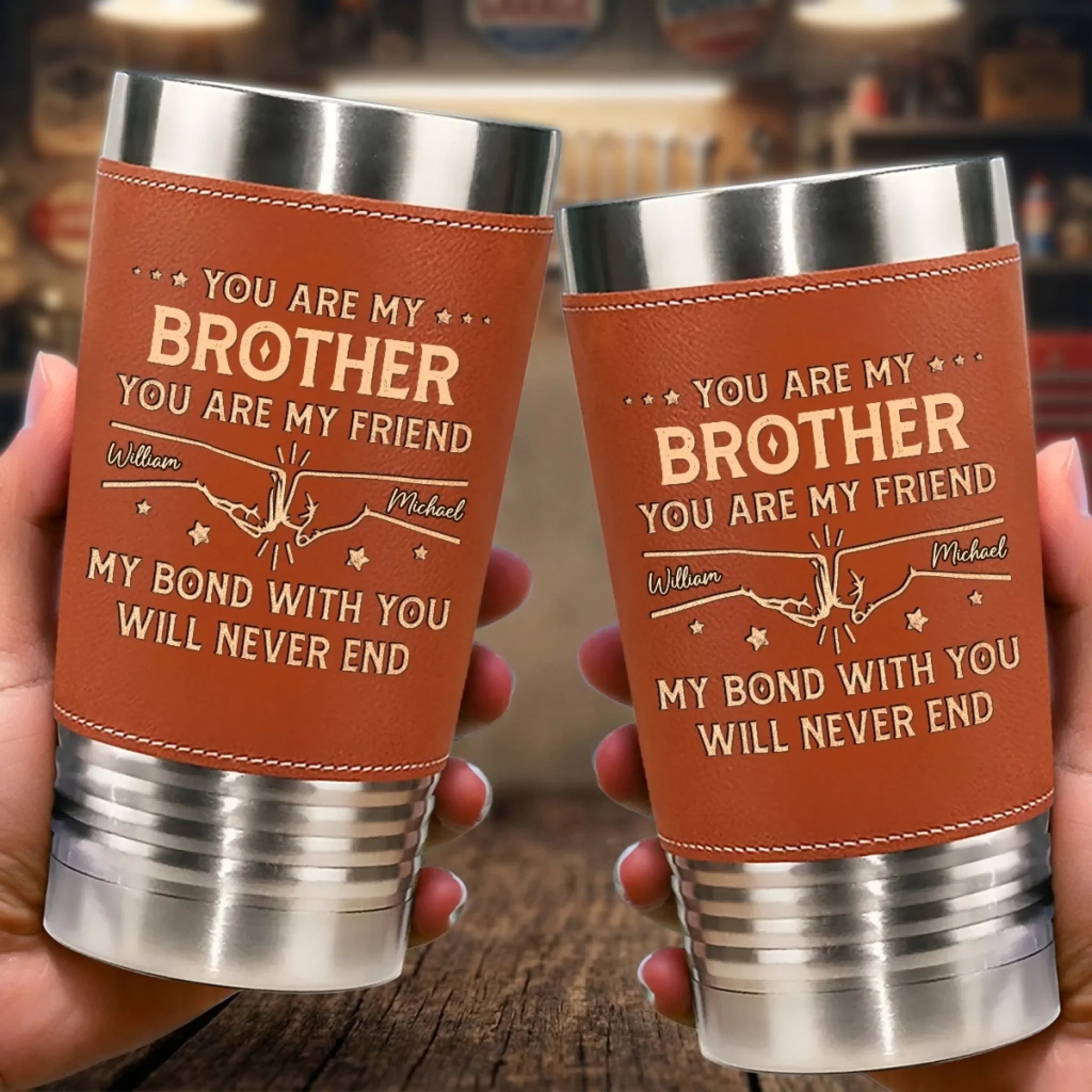 Custom Printed Leather Tumbler - Personalized Birthday Gifts For Dad, Brother, Sister, Kids - Enjoy The Little Sips