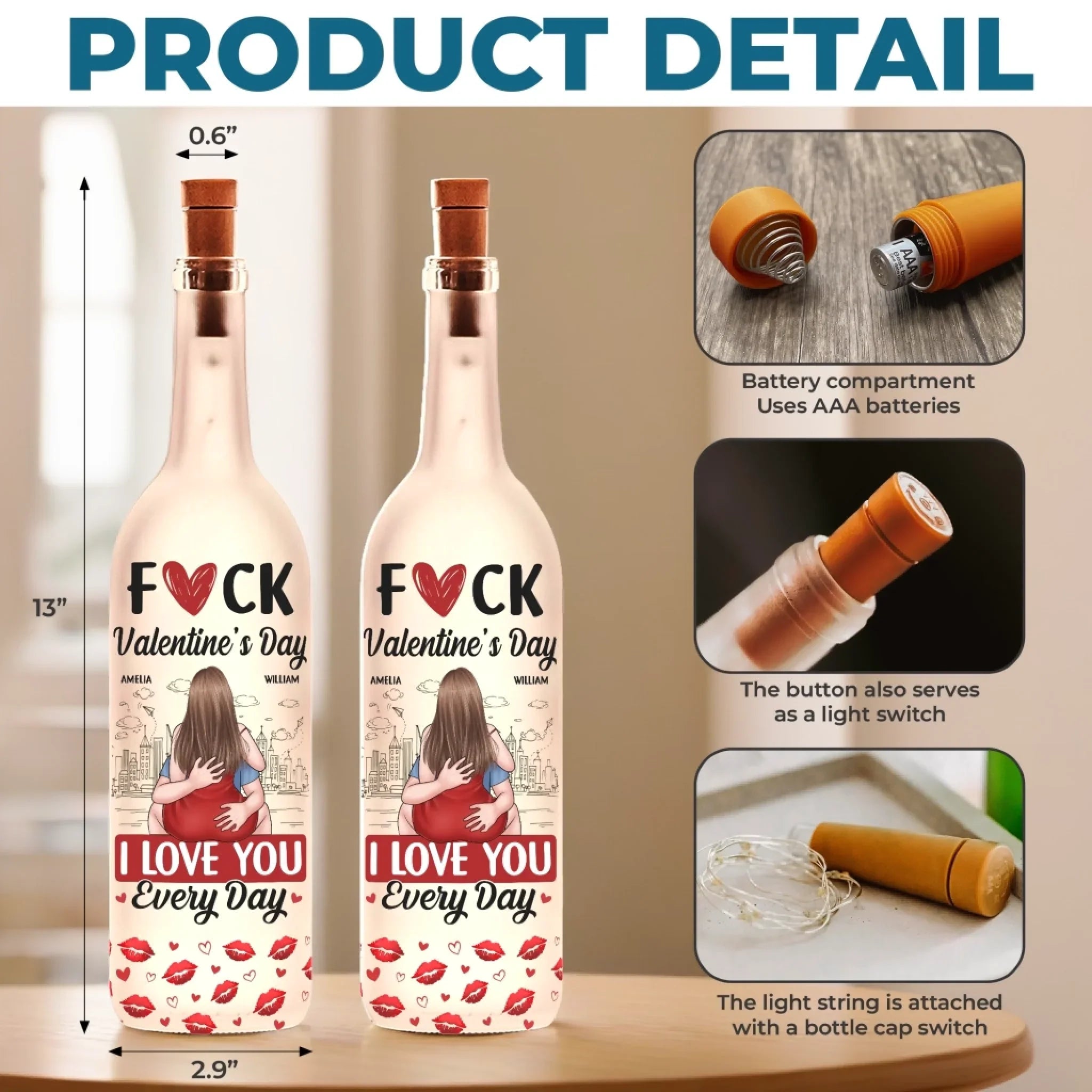 Forget Valentine's Day, I Love You Every Day - Couple Personalized Custom Bottle Lamp - Valentine Gift For Husband Wife, Anniversary