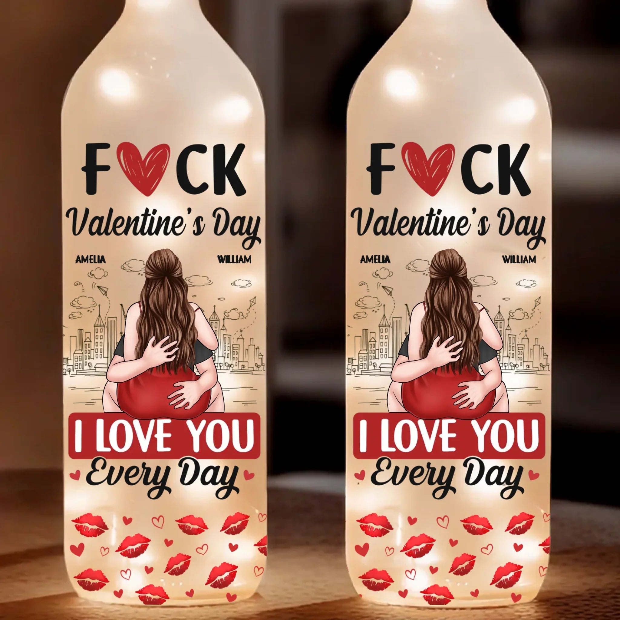 Forget Valentine's Day, I Love You Every Day - Couple Personalized Custom Bottle Lamp - Valentine Gift For Husband Wife, Anniversary