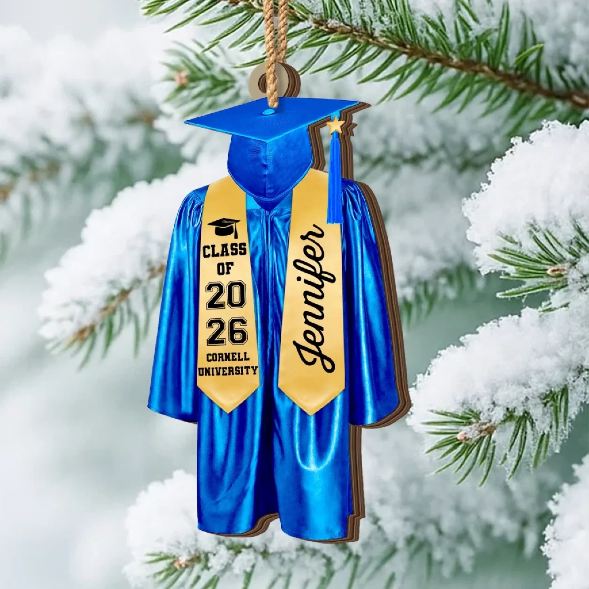 Caps Off To New Beginnings - Family Personalized Custom Ornament - Wood Custom Shaped - Christmas Gift, Graduation Gift For Family Members, Siblings, Brothers, Sisters