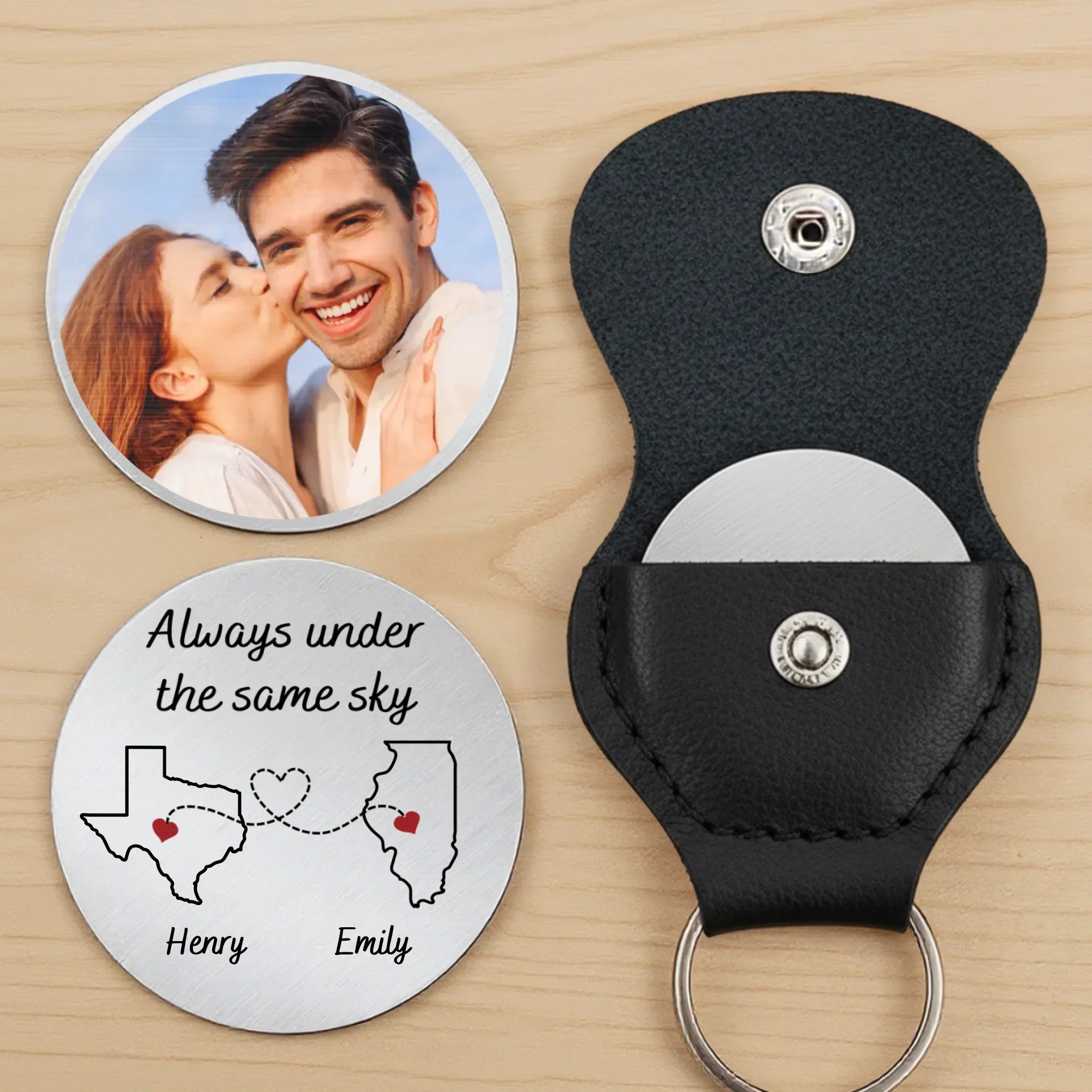 Custom Photo Love Knows No Distance - Couple Personalized Custom Pocket Hug - Gift For Husband Wife, Anniversary