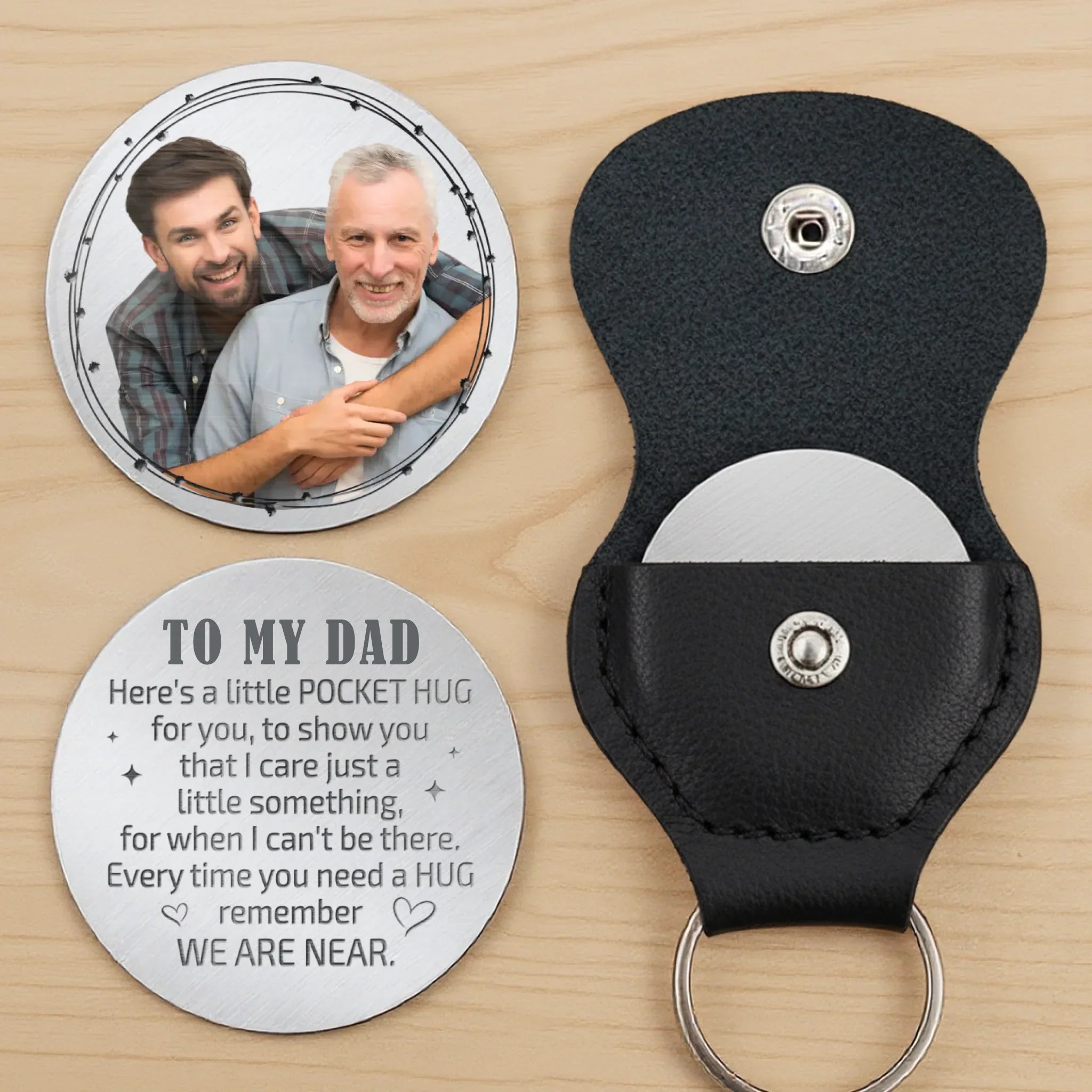 Custom Photo A Piece Of My Heart, Always By Your Side - Family Personalized Custom Pocket Hug - Father's Day, Gift For Dad, Grandpa, Son, Daughter, Grandson, Granddaughter