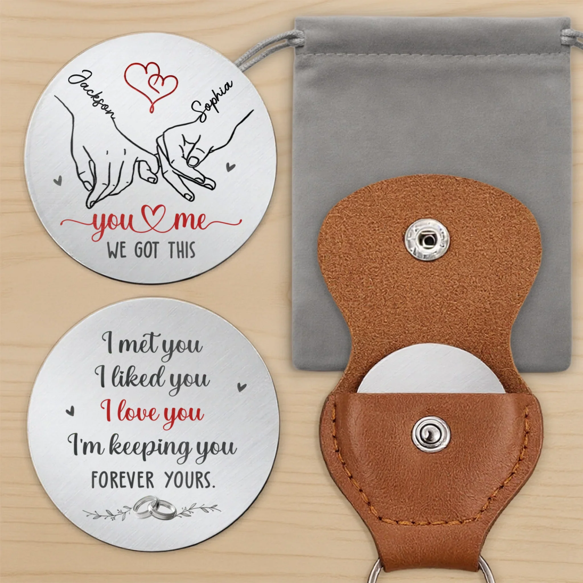 Custom Pocket Hug - Personalized Anniversary Wedding Gifts For Husband And Wife, Him And Her - Together In Every Moment