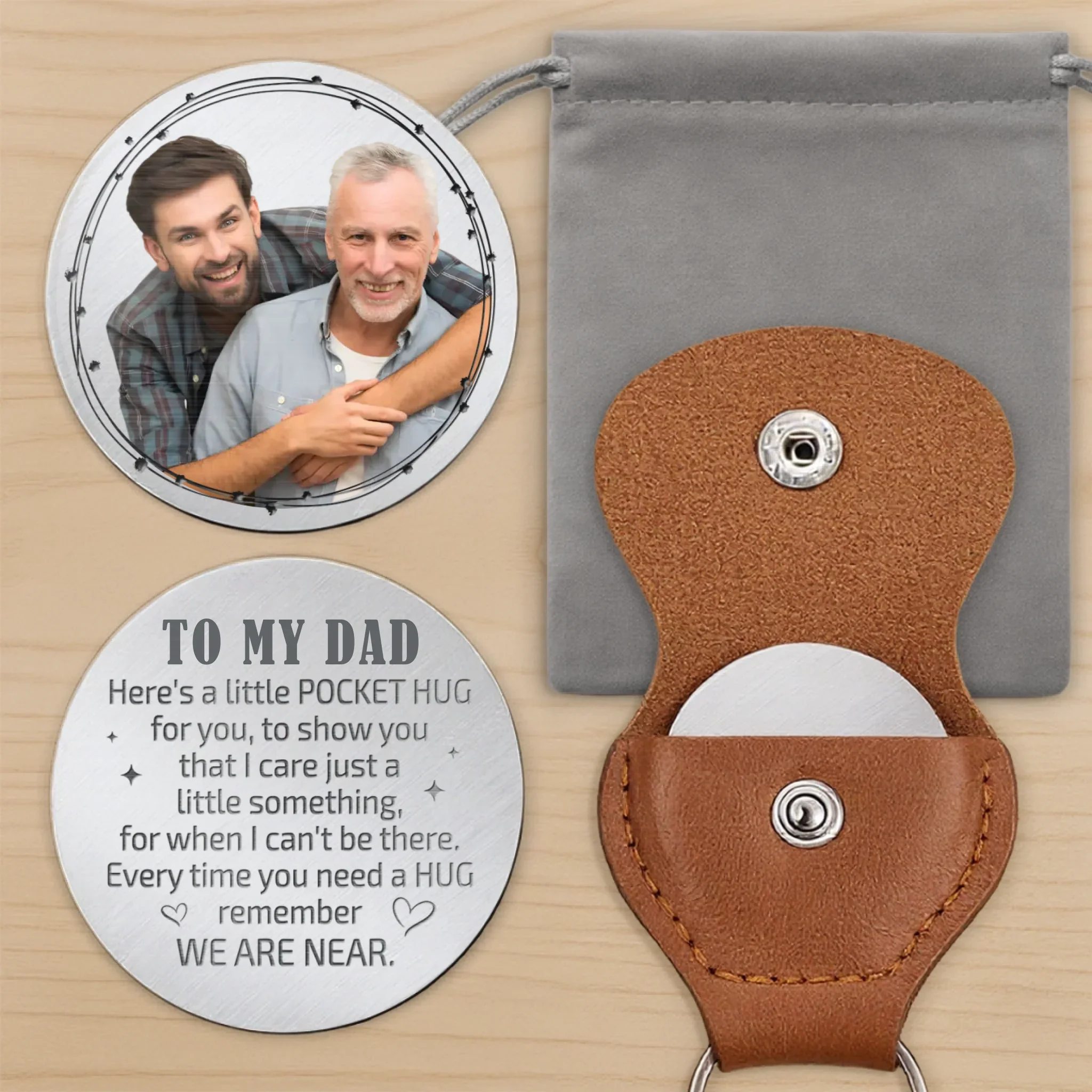 Custom Photo A Piece Of My Heart, Always By Your Side - Family Personalized Custom Pocket Hug - Father's Day, Gift For Dad, Grandpa, Son, Daughter, Grandson, Granddaughter