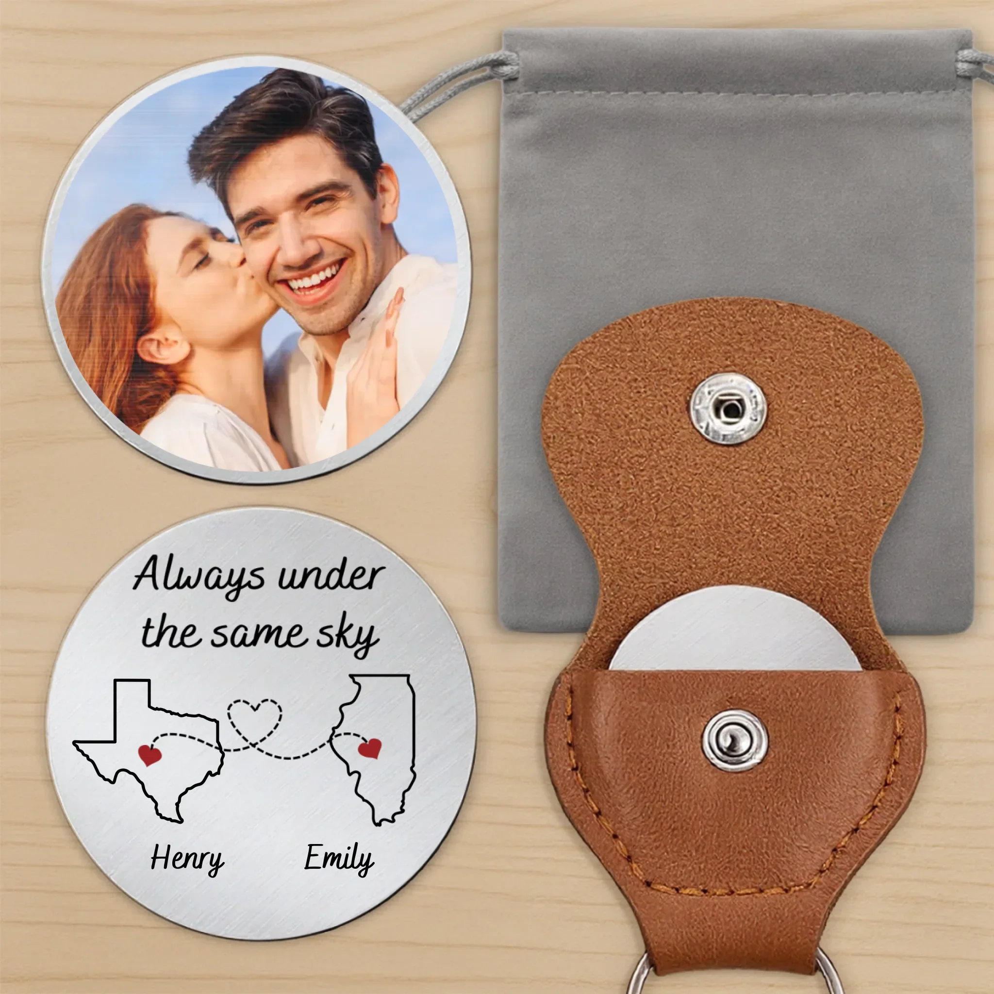 Custom Photo Love Knows No Distance - Couple Personalized Custom Pocket Hug - Gift For Husband Wife, Anniversary