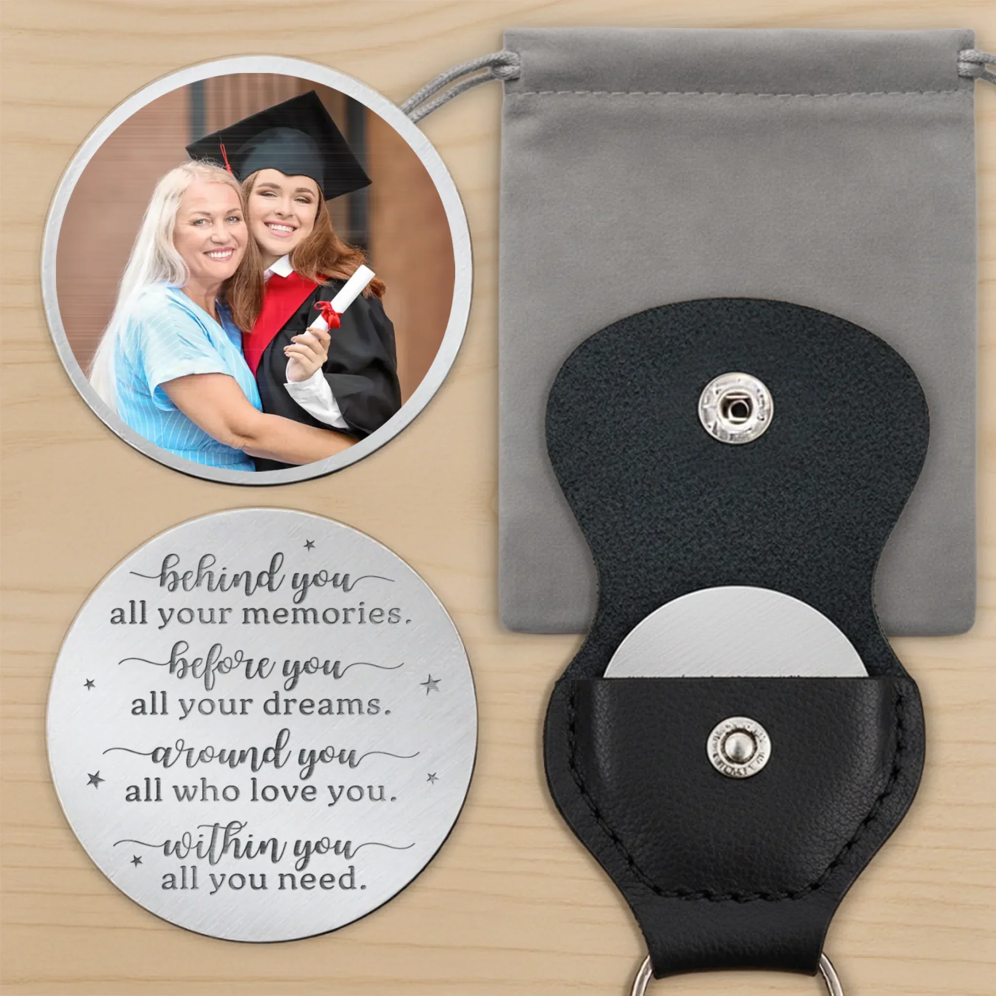 Custom Photo Caps Off To Your Journey - Family Personalized Custom Pocket Hug - Graduation Gift For Family Members, Siblings, Brothers, Sisters