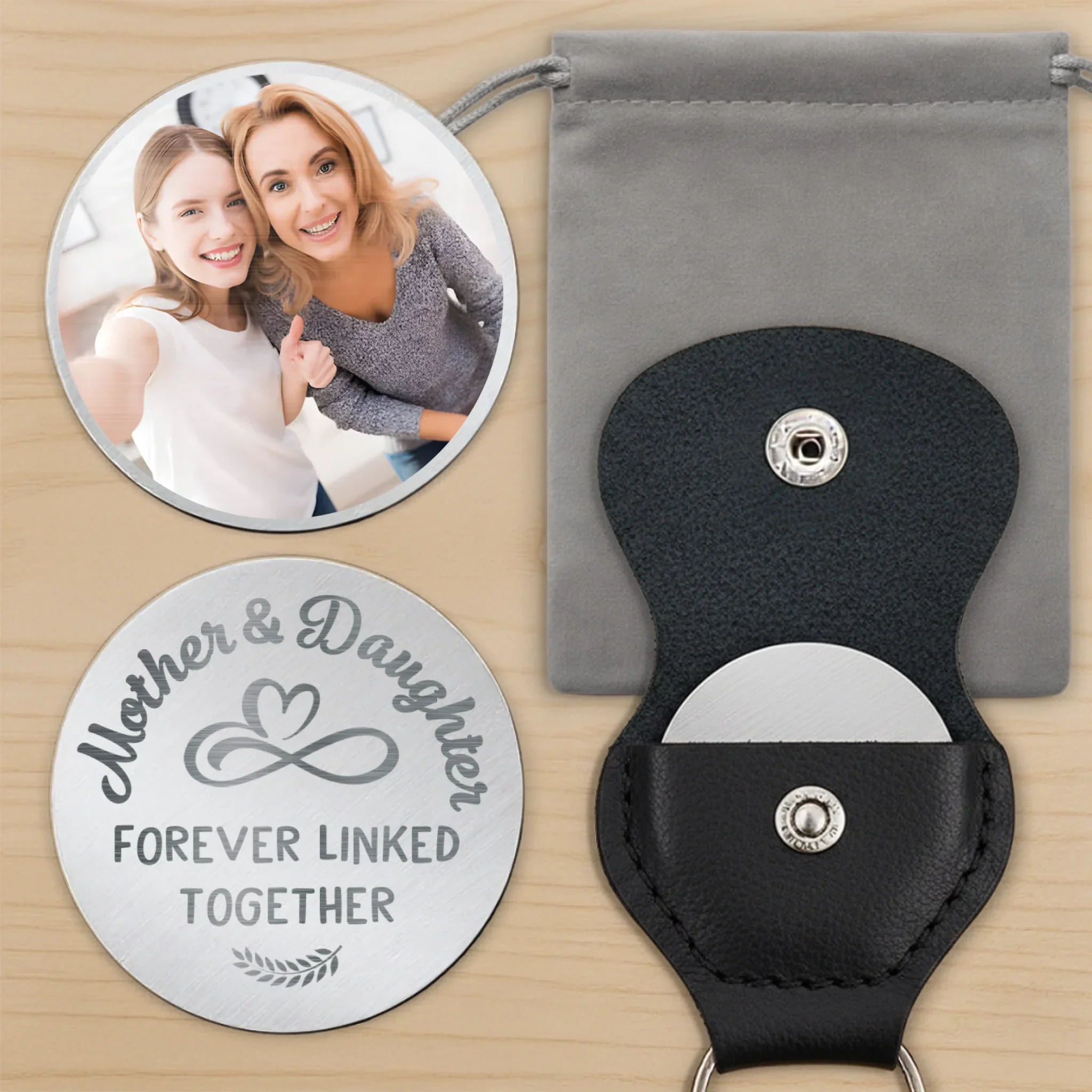 Custom Photo Connected By Heart, Always - Family Personalized Custom Pocket Hug - Mother's Day, Gift For Mom, Grandma