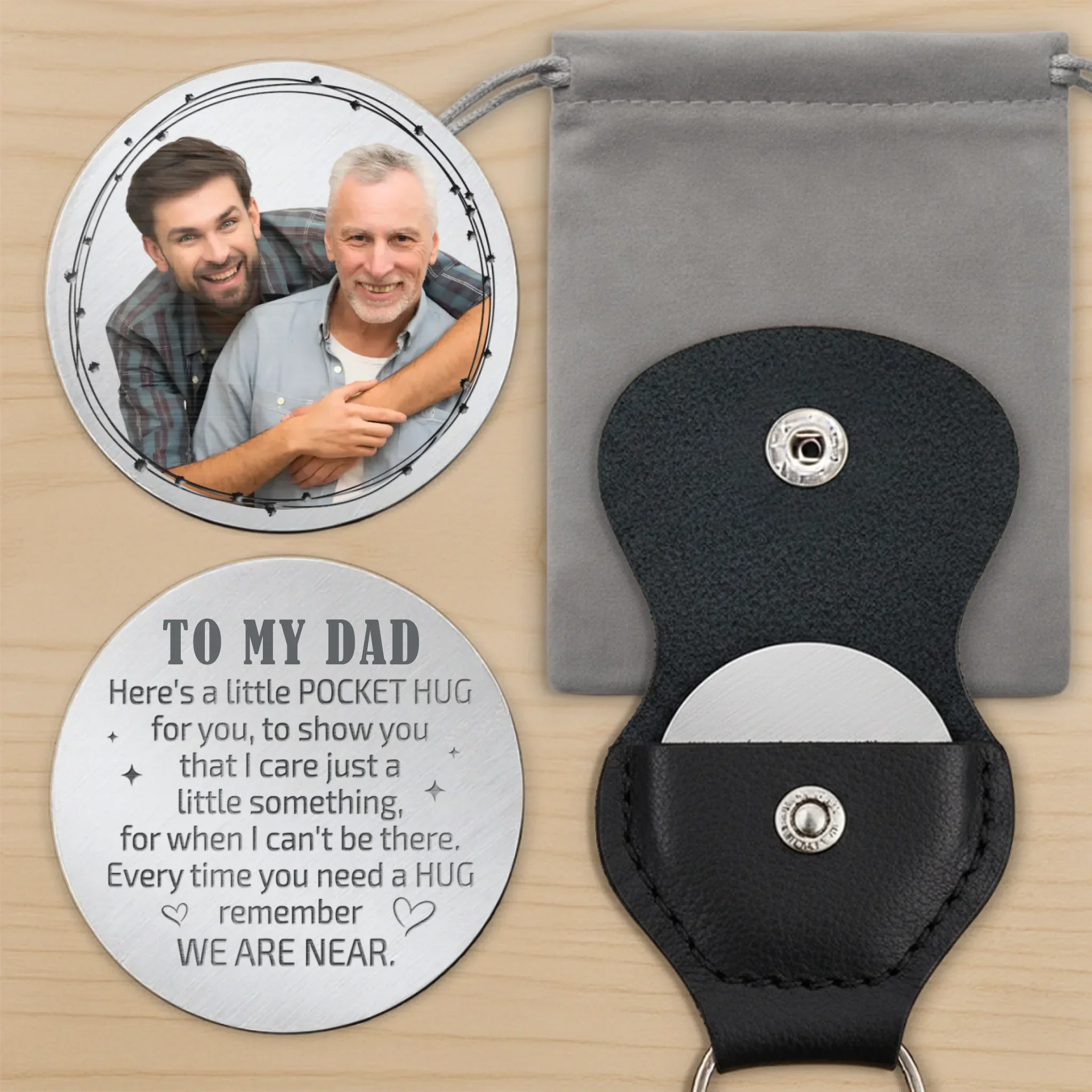 Custom Photo A Piece Of My Heart, Always By Your Side - Family Personalized Custom Pocket Hug - Father's Day, Gift For Dad, Grandpa, Son, Daughter, Grandson, Granddaughter