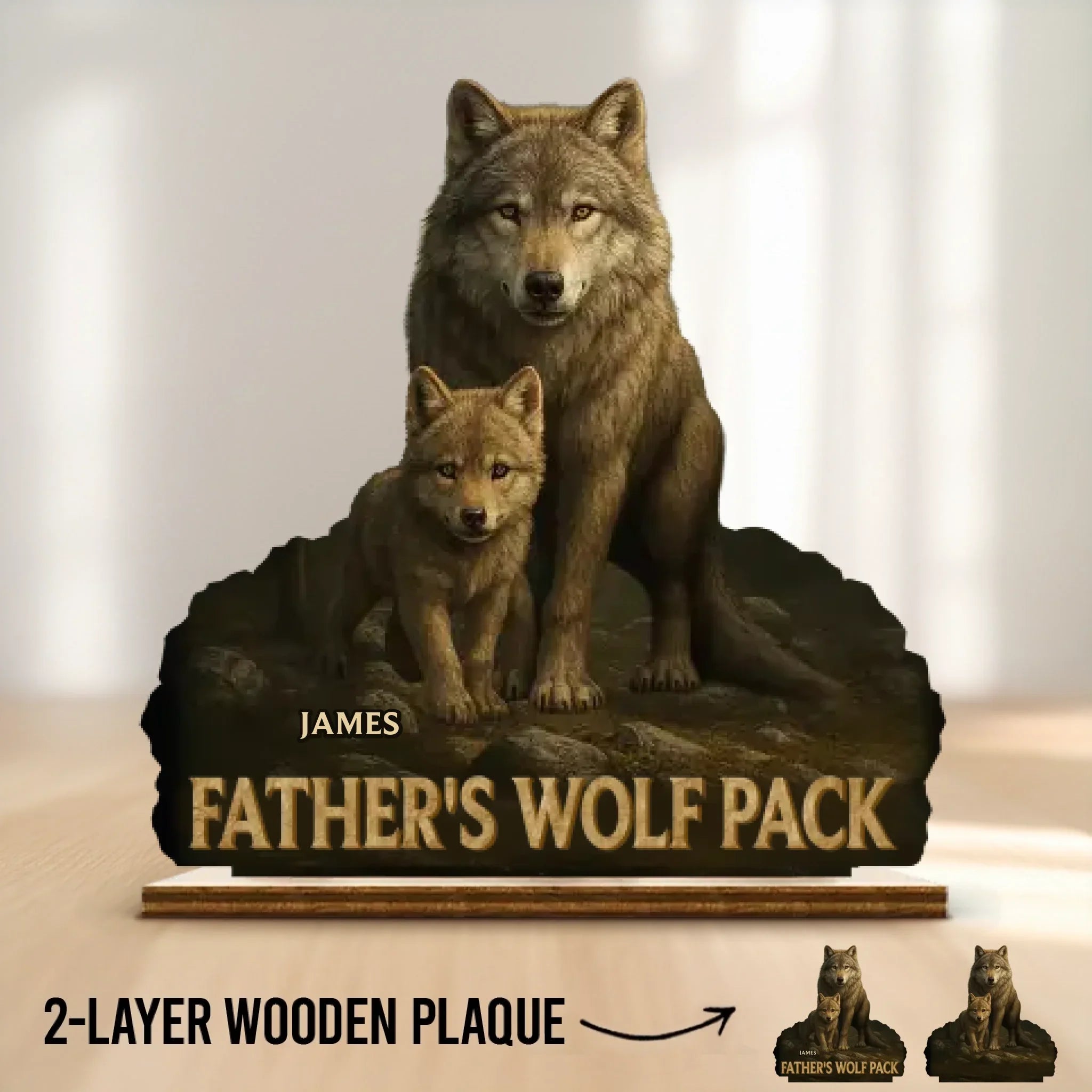 Papa Leads We Follow - Family Personalized Custom Shaped 2-Layered Wooden Plaque With Flat Stand - Father's Day, House Warming Gift For Dad, Grandpa