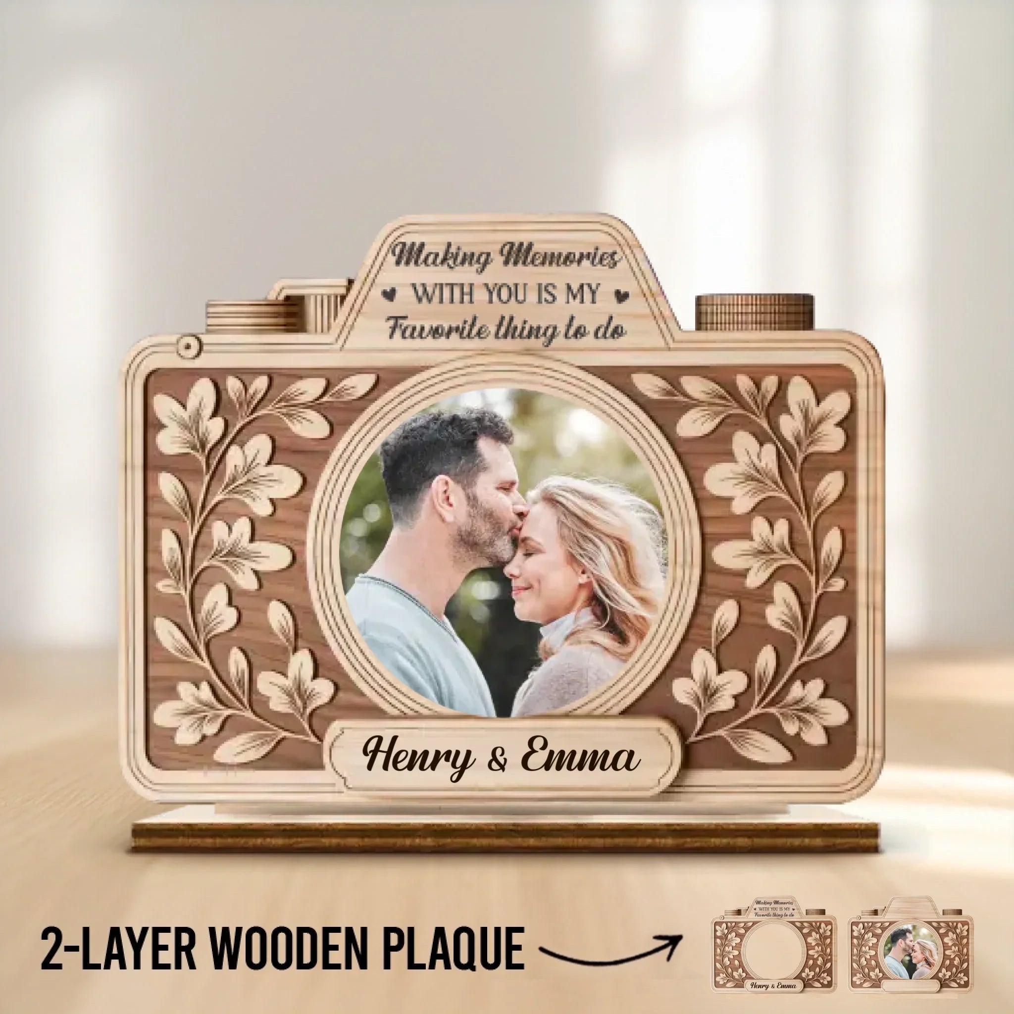 Custom Photo 2-Layered Wooden Plaque - Personalized Anniversary Wedding Gifts For Husband And Wife, Him And Her - Our Love Story Is My Favorite