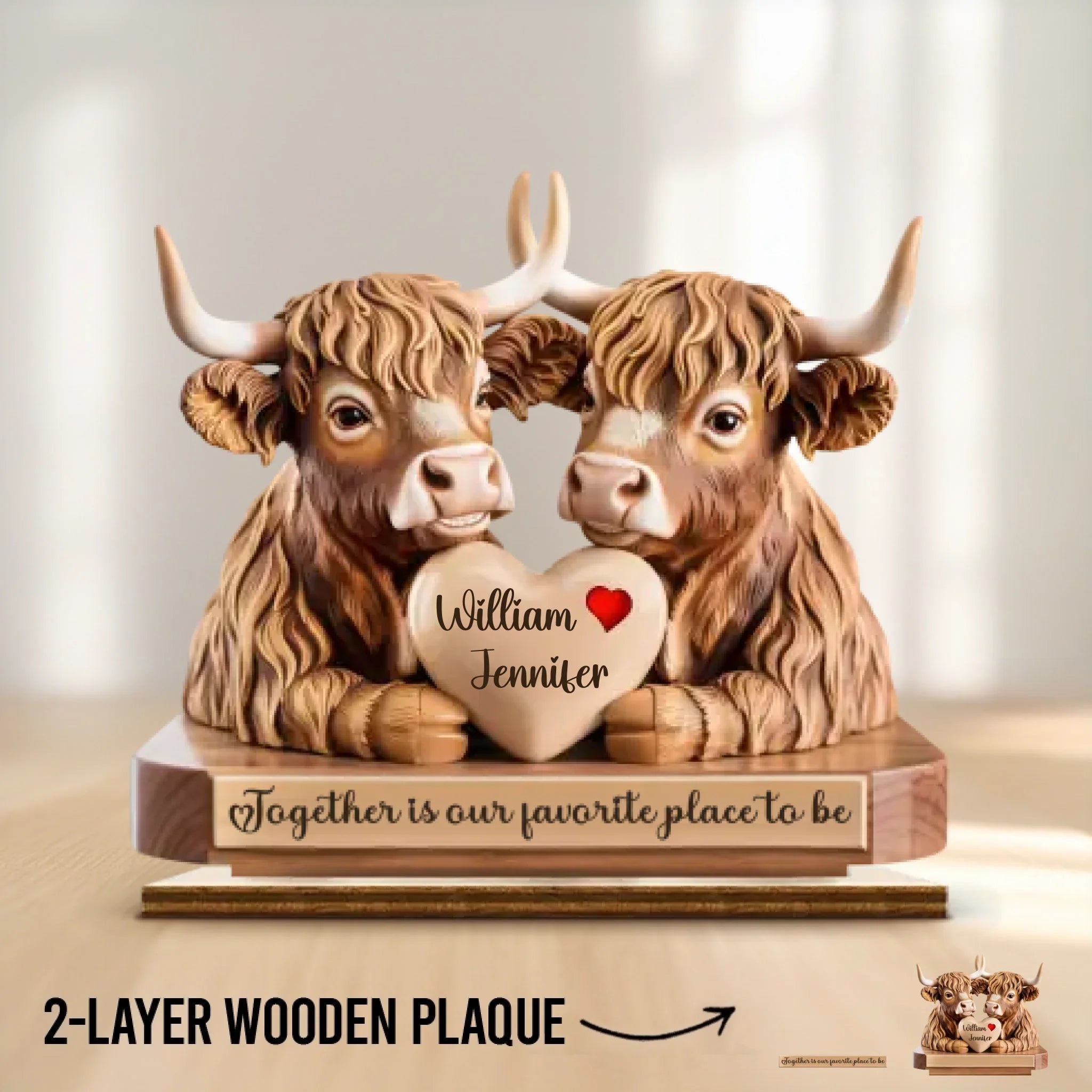 Together Is Our Favorite Place To Be - Couple Personalized Custom Shaped 2-Layered Wooden Plaque With Flat Stand - House Warming Gift For Husband Wife, Anniversary