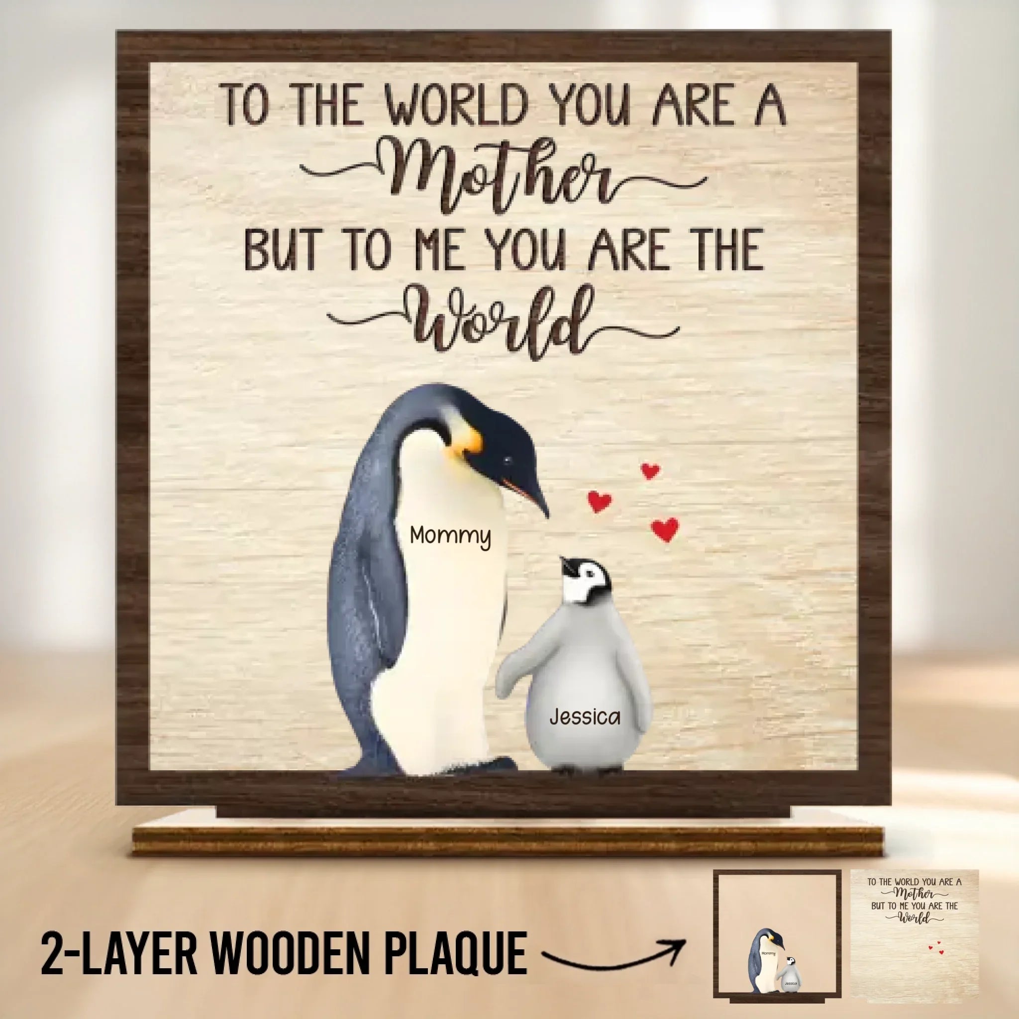 Huddled In Love, Always - Family Personalized Custom Shaped 2-Layered Wooden Plaque With Flat Stand - House Warming Gift For Mom, Grandma