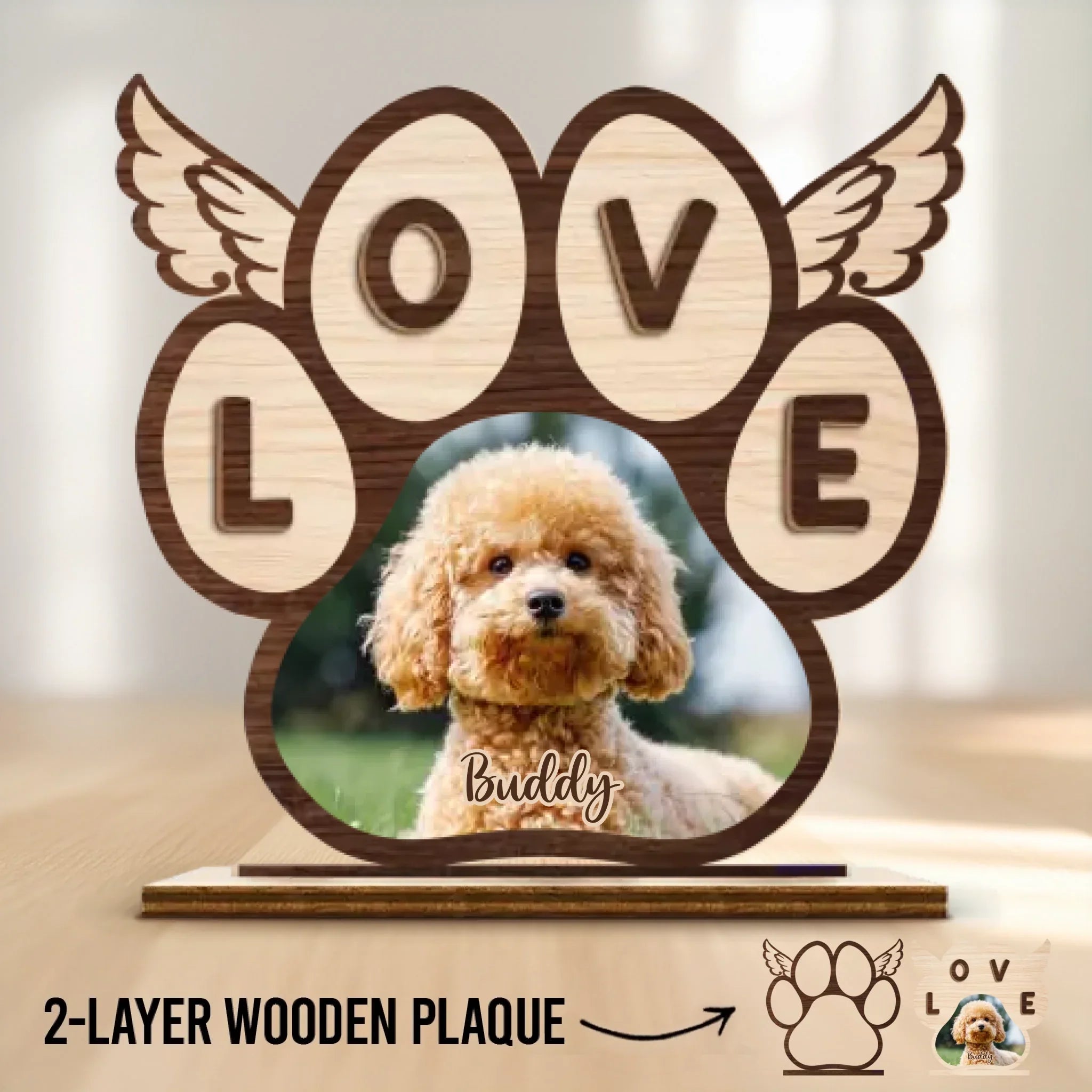 Custom Photo My Love For You Is Forever - Memorial Personalized Custom Shaped 2-Layered Wooden Plaque With Flat Stand - House Warming Gift For Pet Owners, Pet Lovers