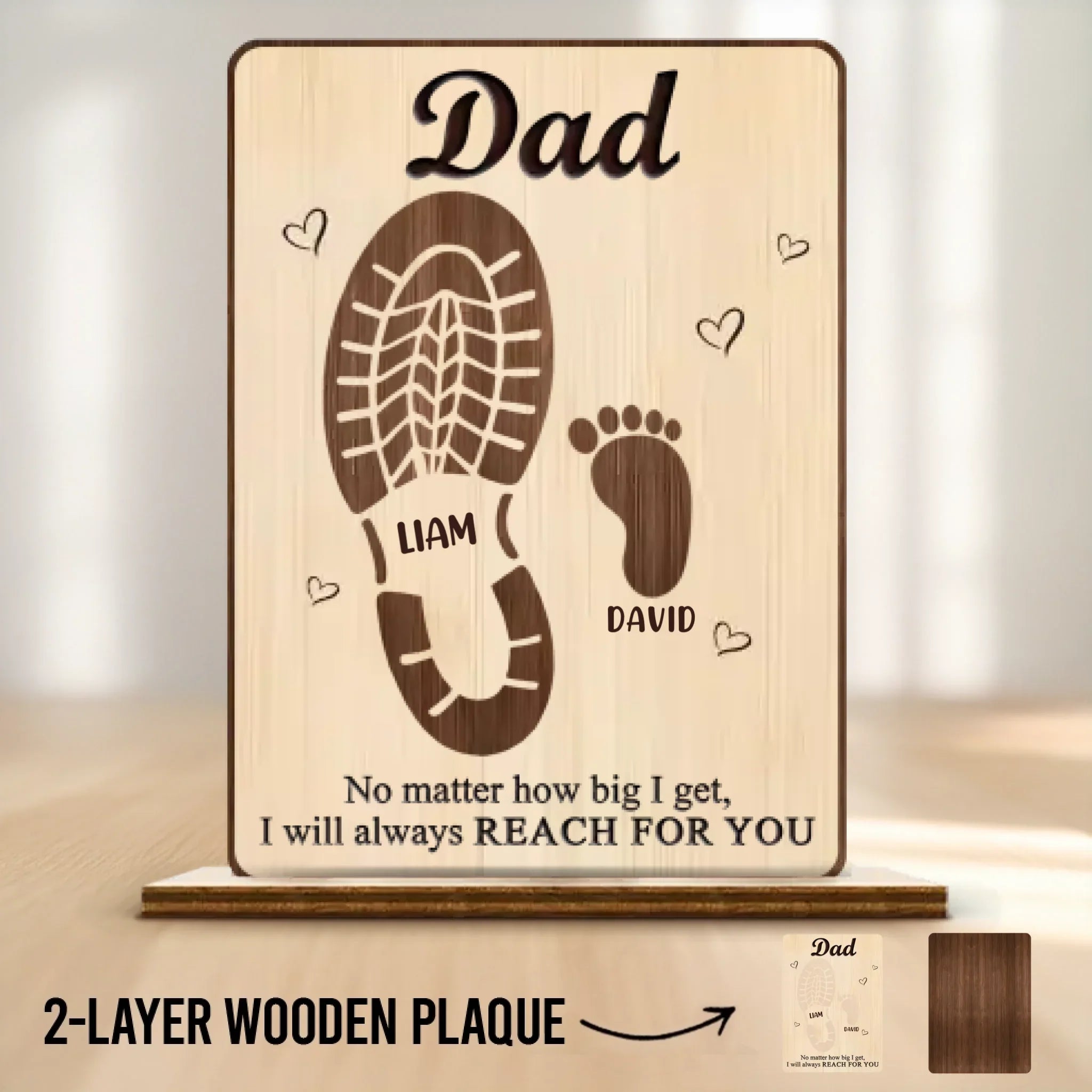 Your Footsteps Shaped Our Journey - Family Personalized Custom Shaped 2-Layered Wooden Plaque With Flat Stand - Father's Day, House Warming Gift For Dad, Grandpa