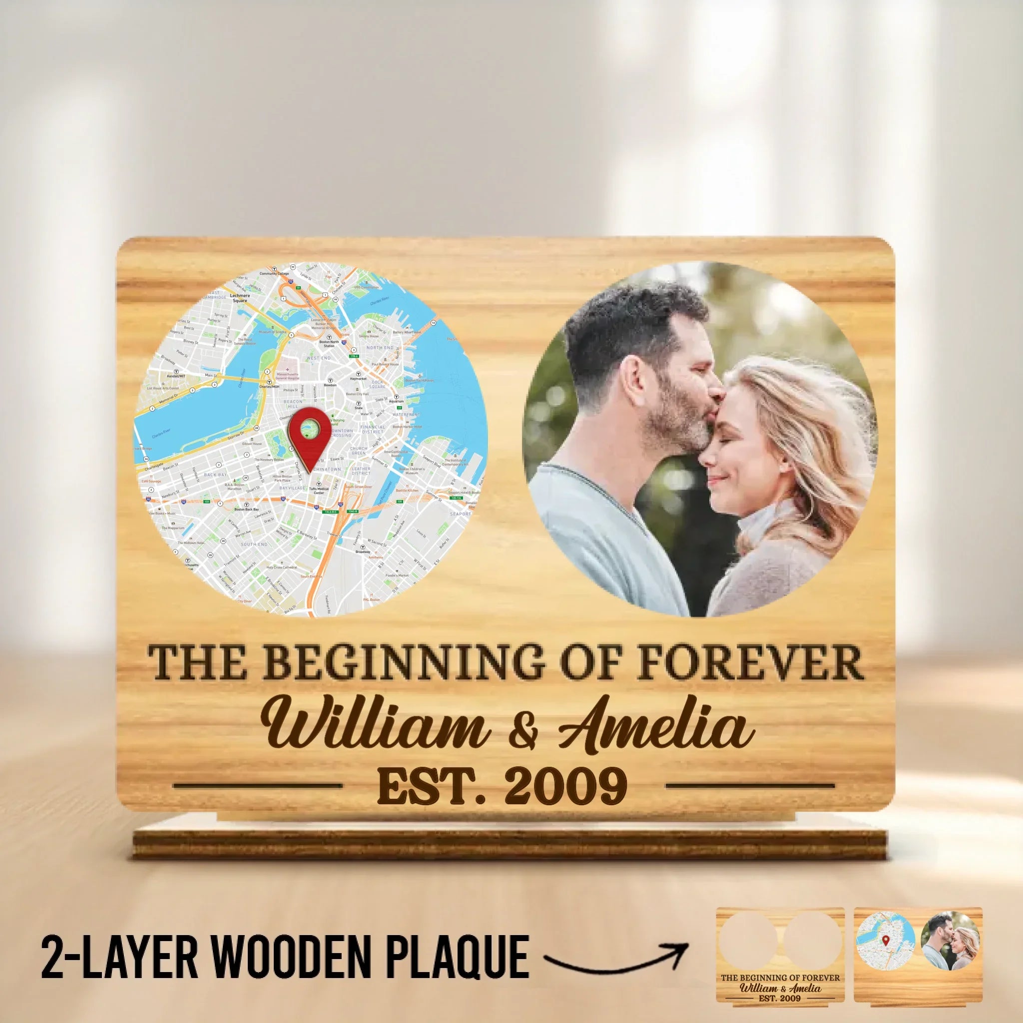 Custom Photo 2-Layered Wooden Plaque - Personalized Anniversary Wedding Gifts For Husband And Wife, Him And Her - Where It All Began