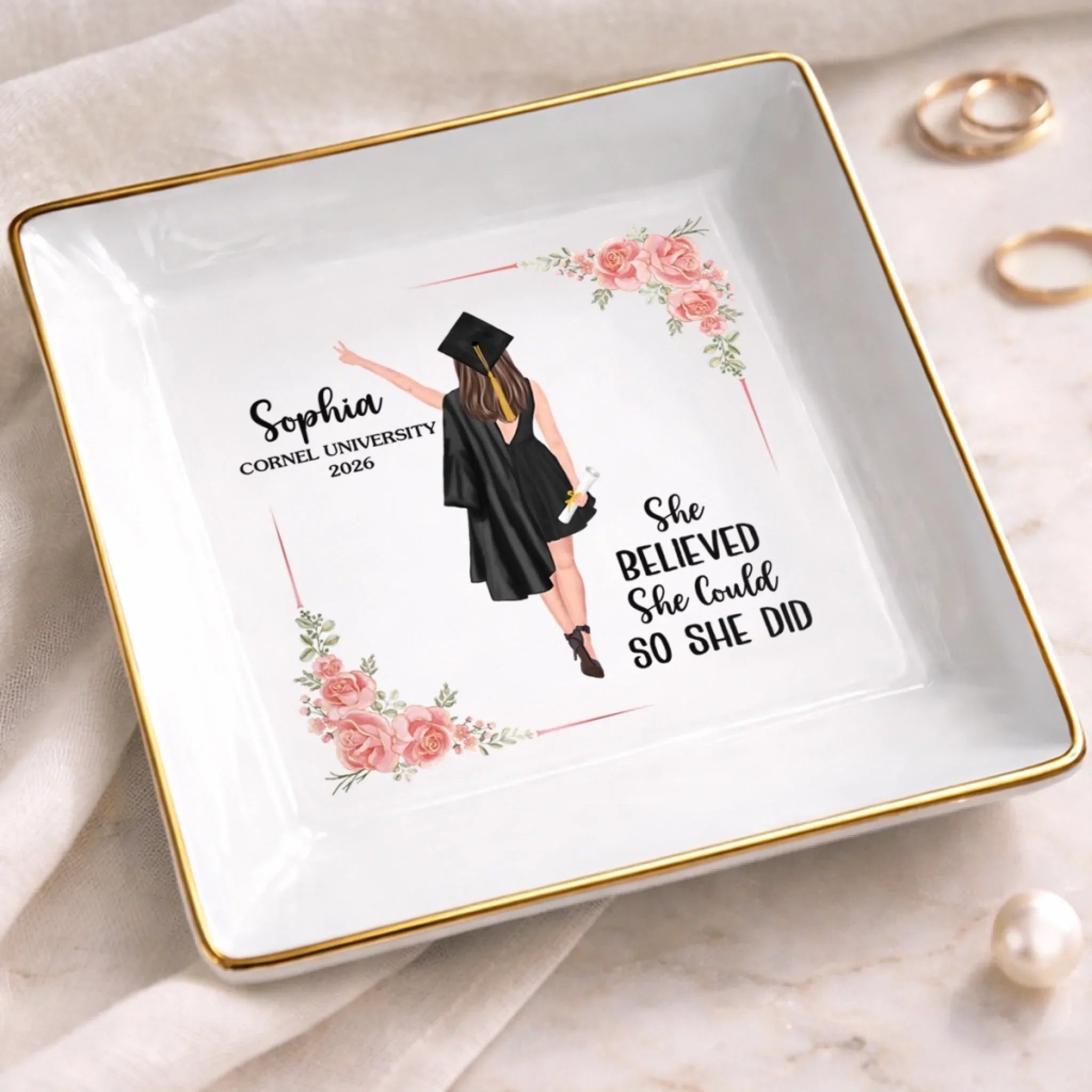 A Sweet Ending To The New Beginning - Family Personalized Custom Jewelry Dish - Graduation Gift For Family Members, Siblings, Brothers, Sisters