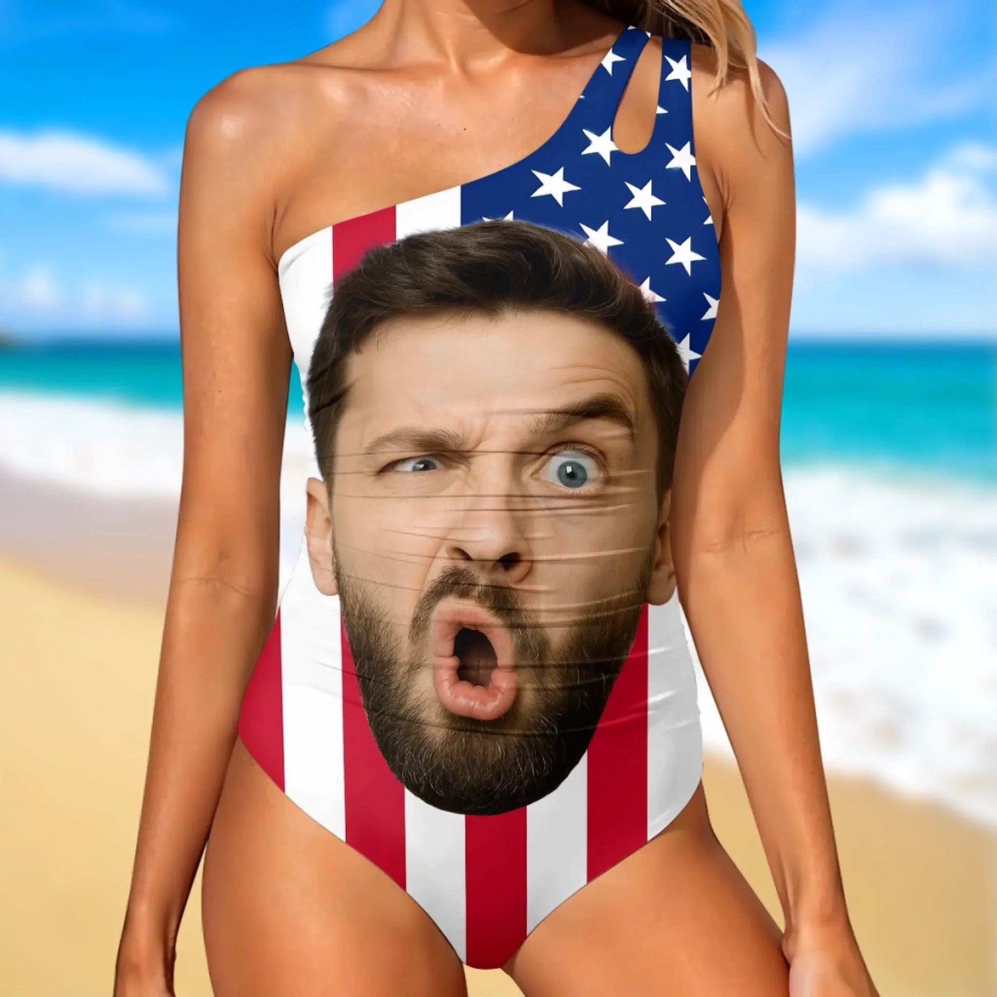 Custom Photo Hot Girl Swim, Chaotic Edition - Couple Personalized Custom One Piece Swimsuit - Summer Vacation Gift For Husband Wife, Anniversary