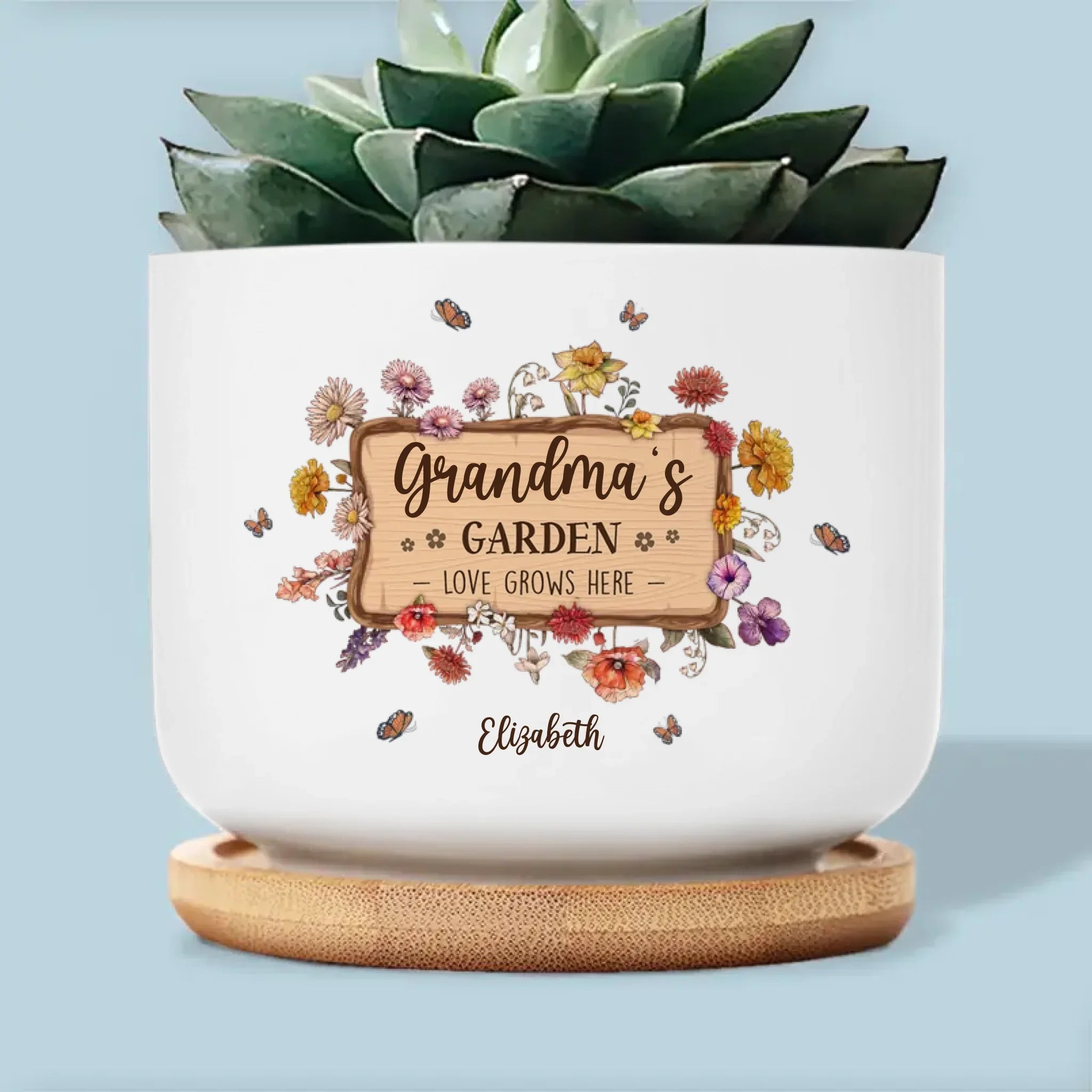 Blooming Flowers In Grandma's Garden - Family Personalized Custom Home Decor Ceramic Plant Pot - House Warming Gift For Grandma