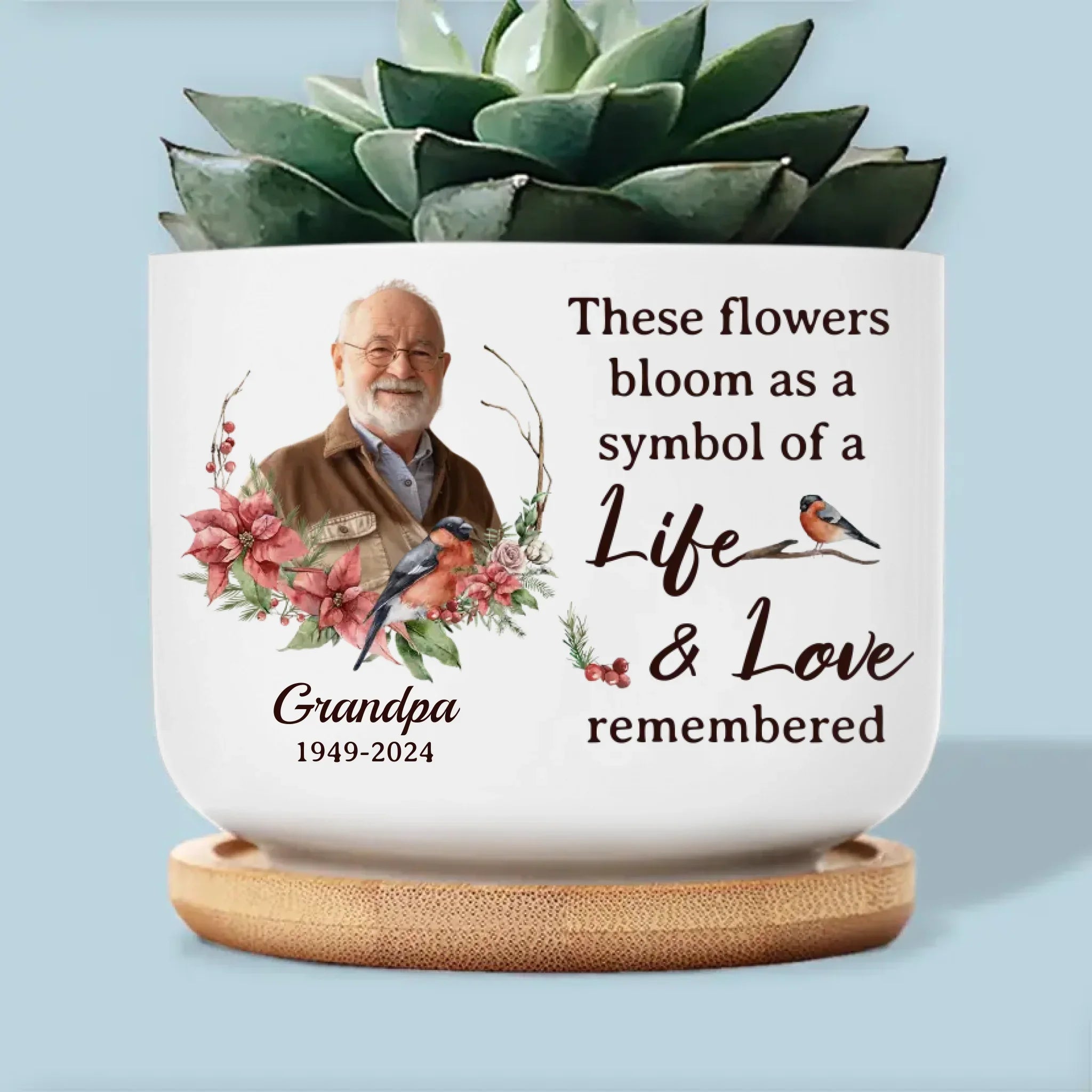 Custom Photo These Flowers Bloom As a Symbol Of A Life - Memorial Personalized Custom Home Decor Ceramic Plant Pot - Sympathy Gift For Family Members