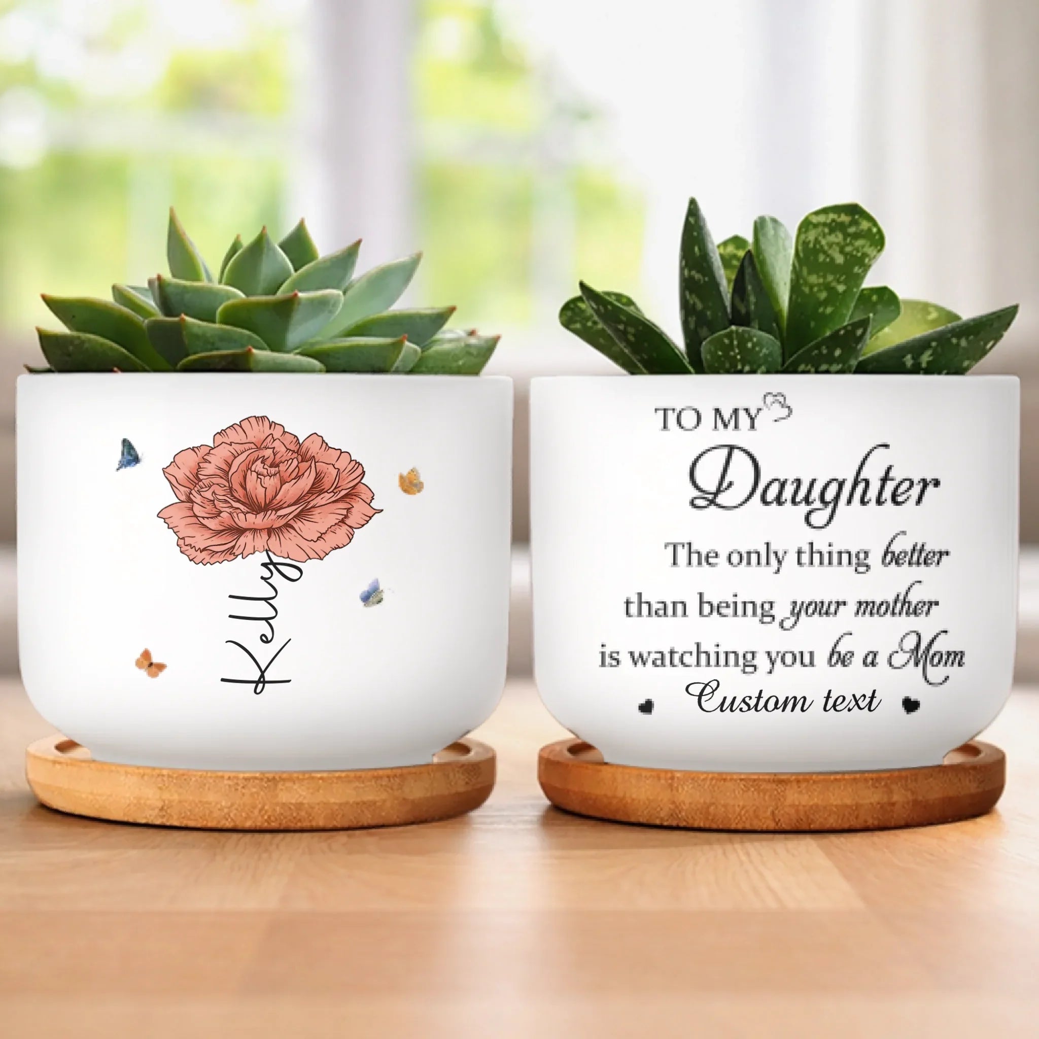 Her Love Blooms In Every Season - Family Personalized Custom Home Decor Ceramic Plant Pot - Mother's Day, House Warming Gift For Mom, Daughter