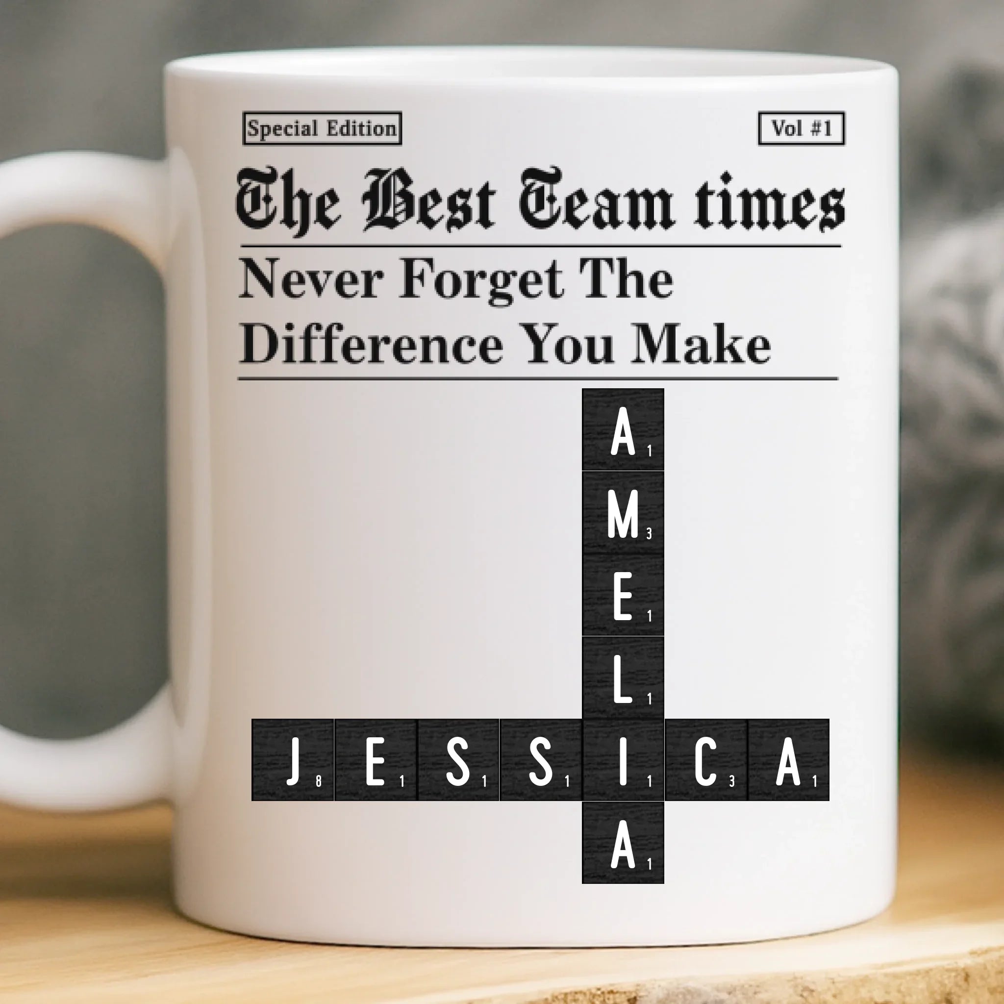Custom Scrabble Mug - Personalized Birthday Gifts For Coworker, Work Bestie - Teamwork Makes Every Day Better