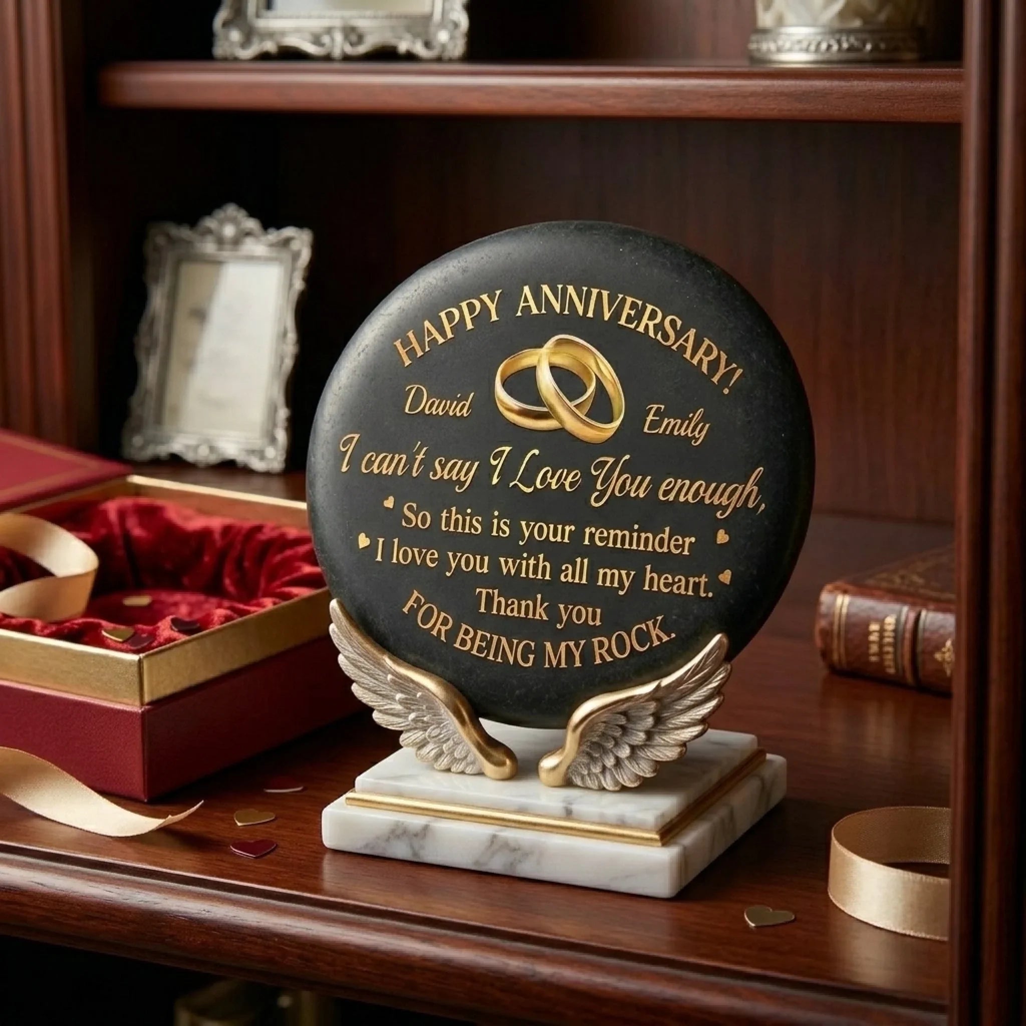 Custom Printed Rock - Personalized Anniversary Wedding Gifts For Husband And Wife, Him And Her - Love Grows With Time