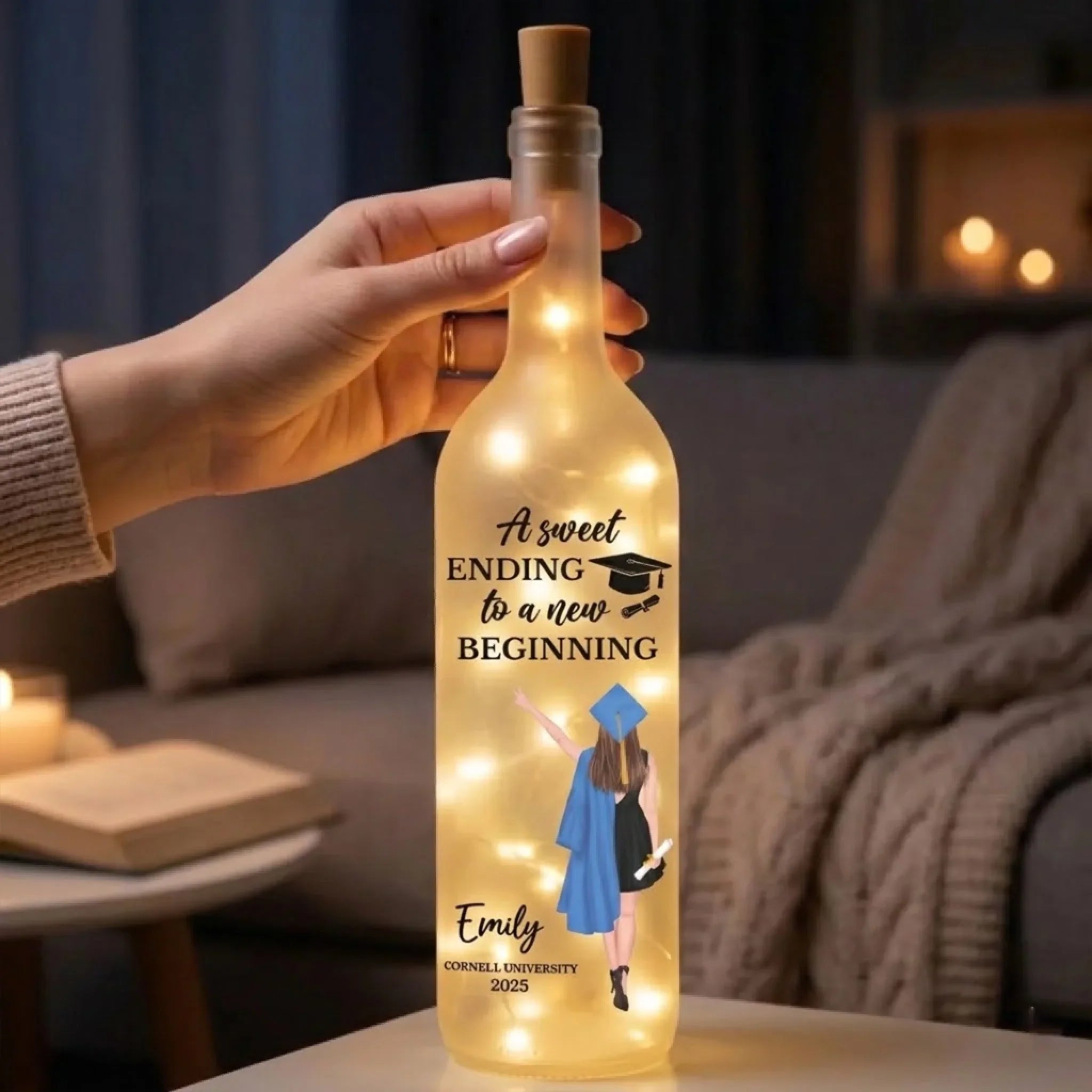 A Sweet Ending To A New Beginning - Family Personalized Custom Bottle Lamp - Graduation Gift For Family Members, Siblings, Brothers, Sisters