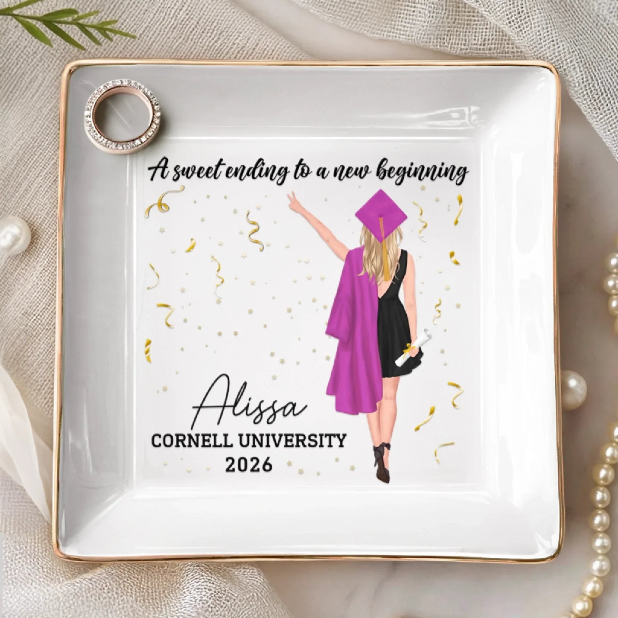 The Tassel Was Worth The Hassle - Family Personalized Custom Jewelry Dish - Graduation Gift For Family Members, Siblings, Brothers, Sisters