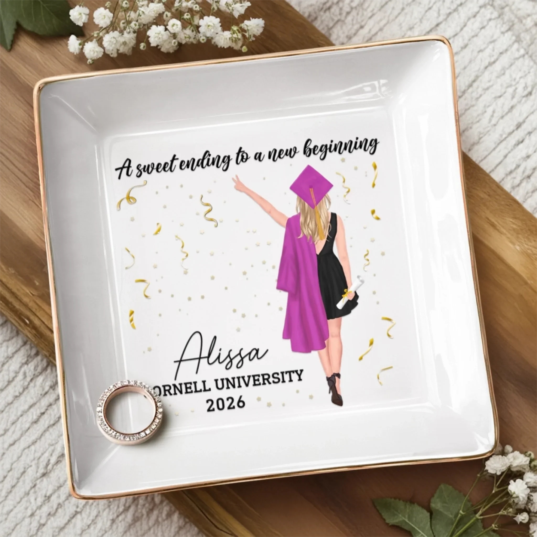 The Tassel Was Worth The Hassle - Family Personalized Custom Jewelry Dish - Graduation Gift For Family Members, Siblings, Brothers, Sisters