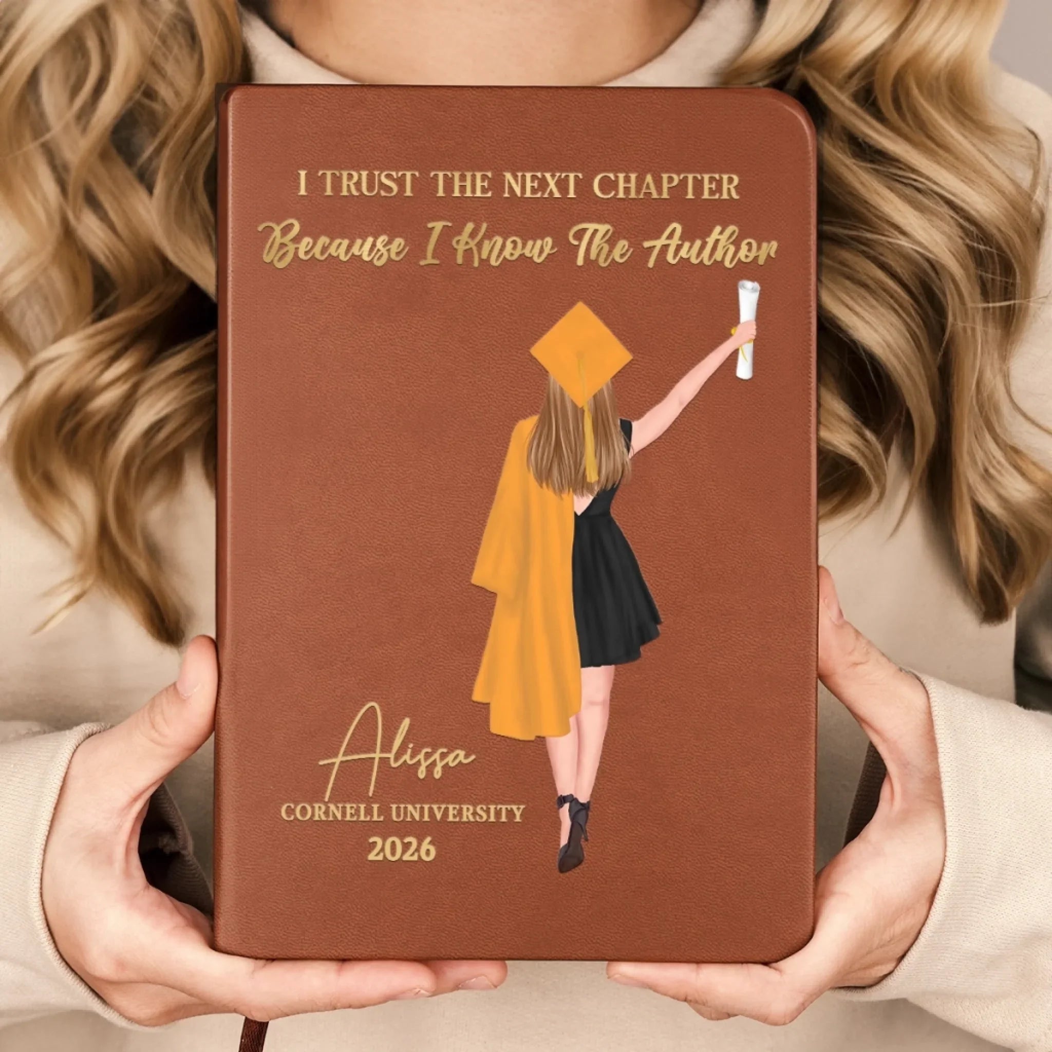 I Trust The Next Chapter - Family Personalized Custom Leather Journal - Graduation Gift For Family Members, Siblings, Brothers, Sisters