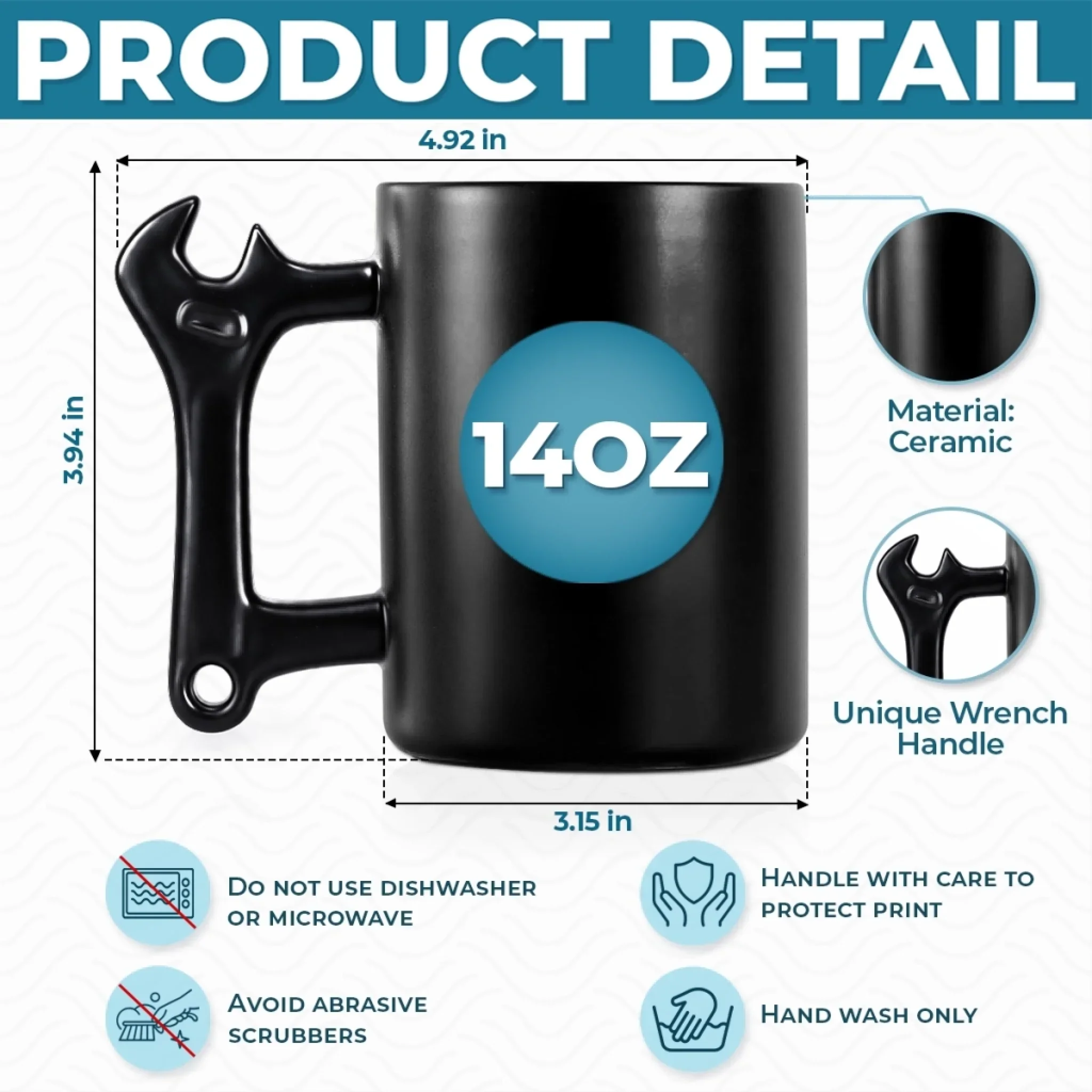 Custom Coffee Mug With Wrench Handle - Personalized Father's Day Birthday Gifts For Dad, Grandpa - You Are My Hero