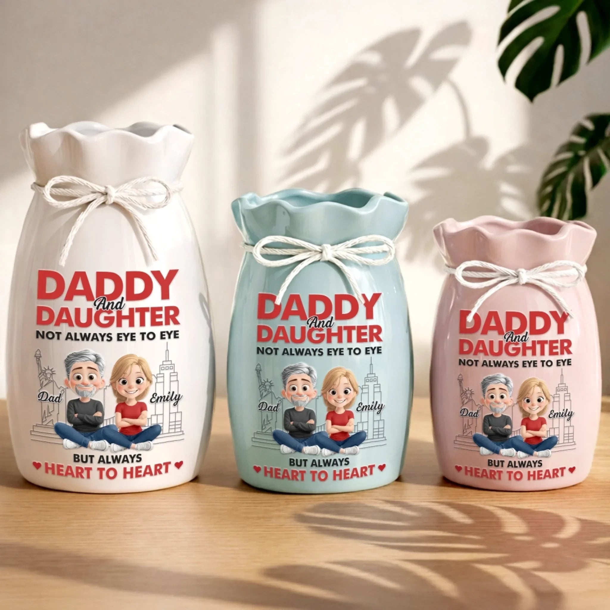 Custom Flower Vase With Ribbon - Personalized Birthday Gifts For Daughter - Daddy And Daughter Forever