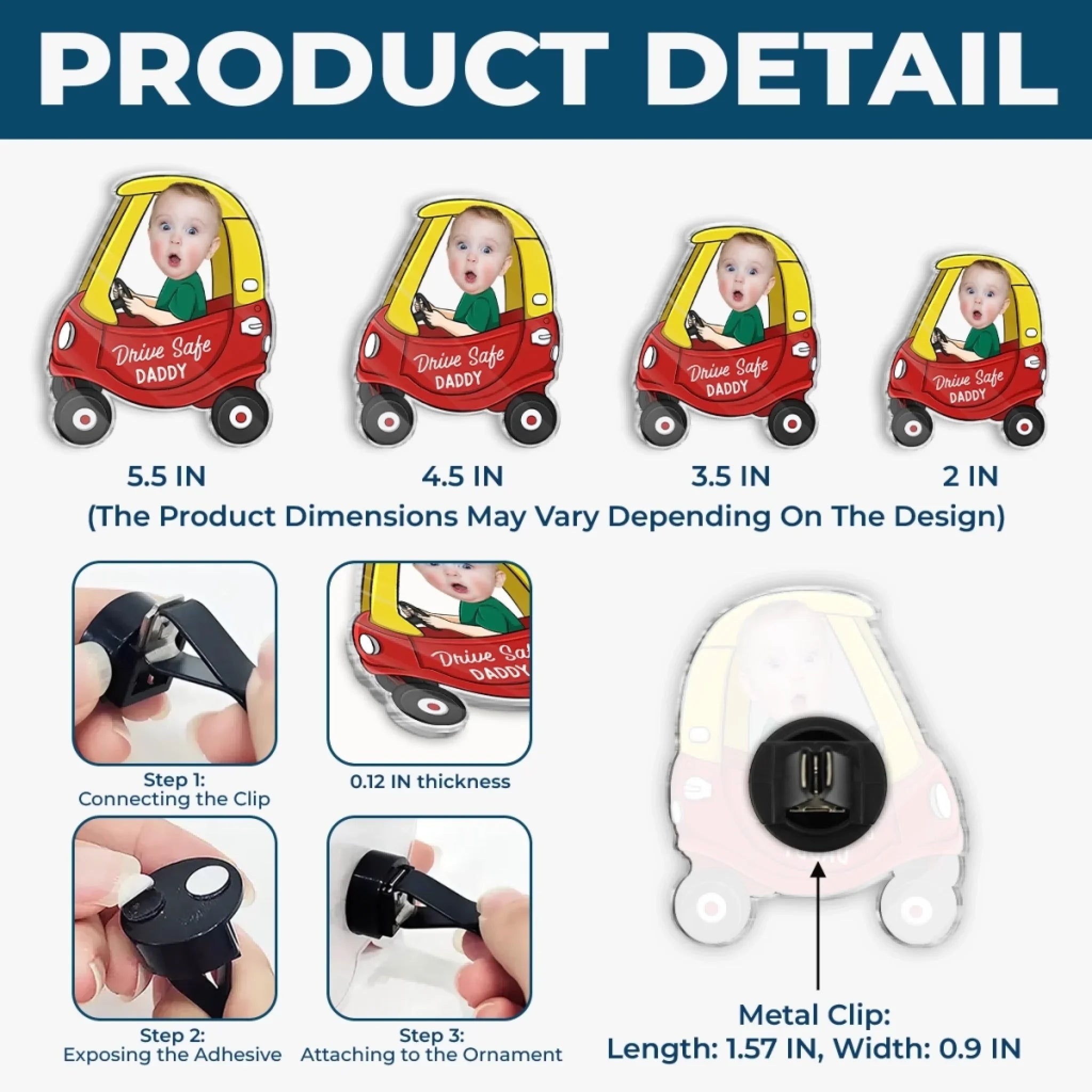 Custom Photo Acrylic Car Vent Clip - Personalized Father's Day Gifts For Dad, Grandpa - Love Rides With You